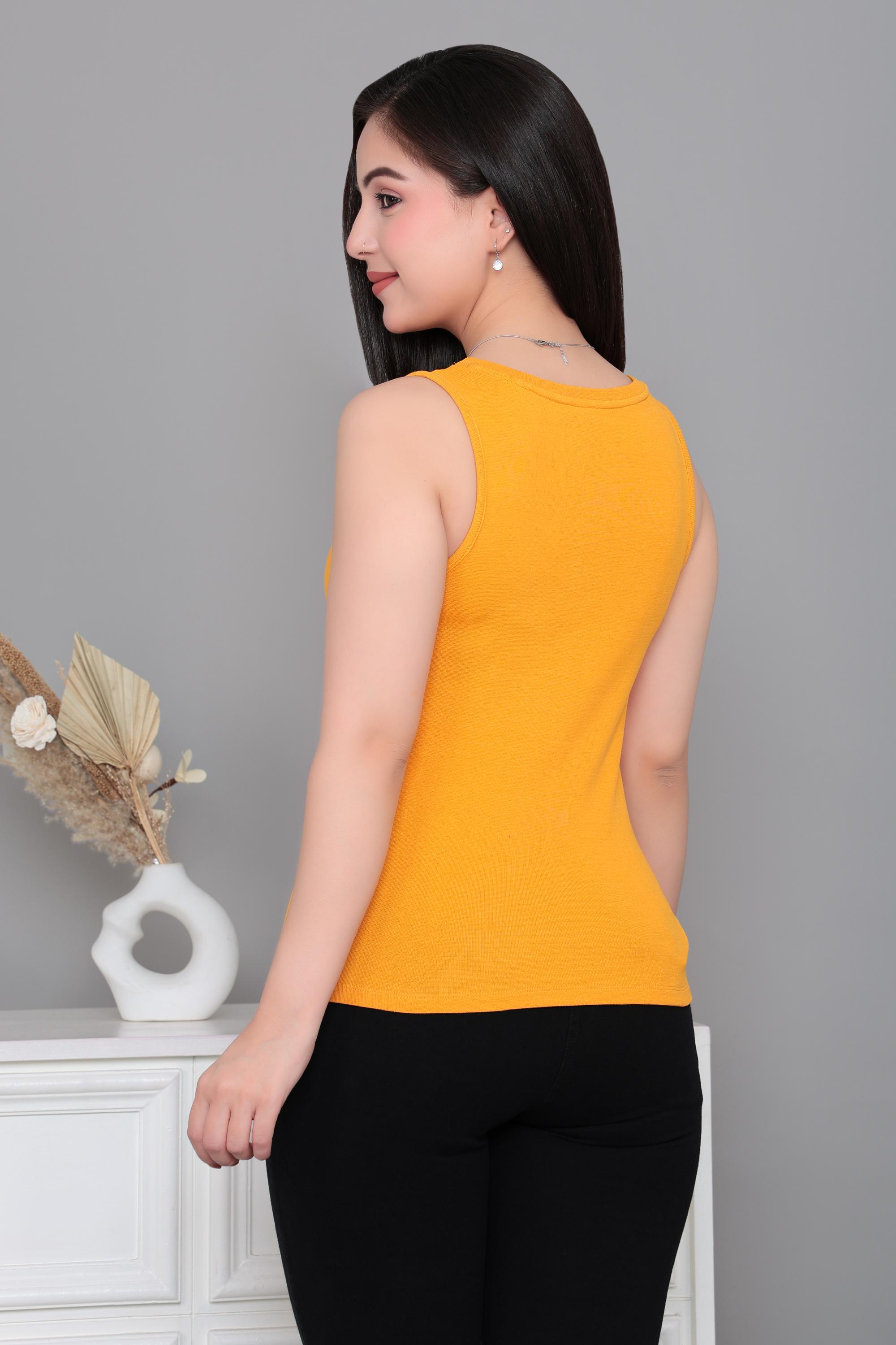 Mustard rib v-neck vest  [ 280 GSM non transparent fabric ]