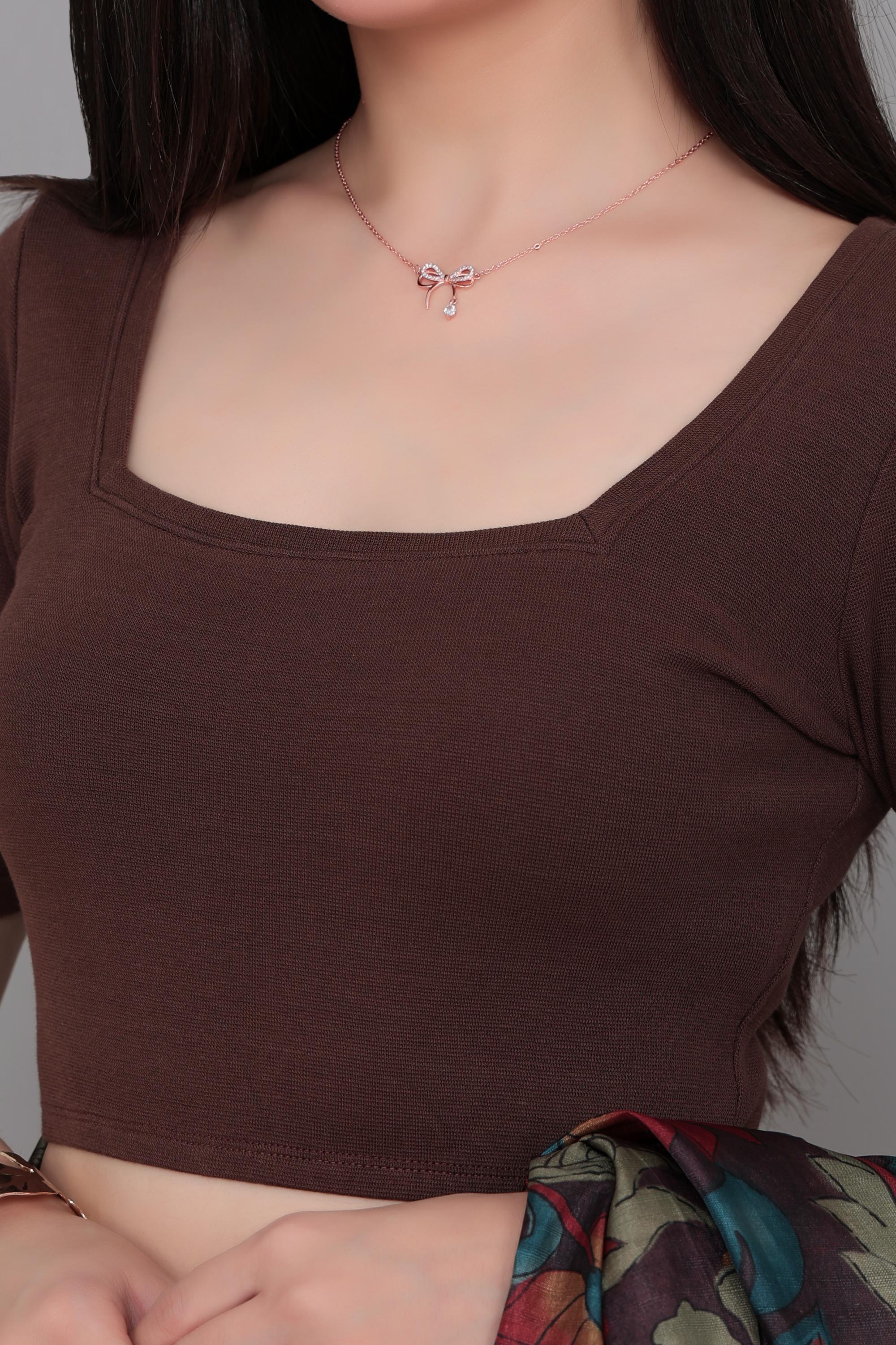Coffee Rib Square Neck Half Sleeve Blouse [ 100% USA HQ Cotton, 280 GSM non transparent fabric ]