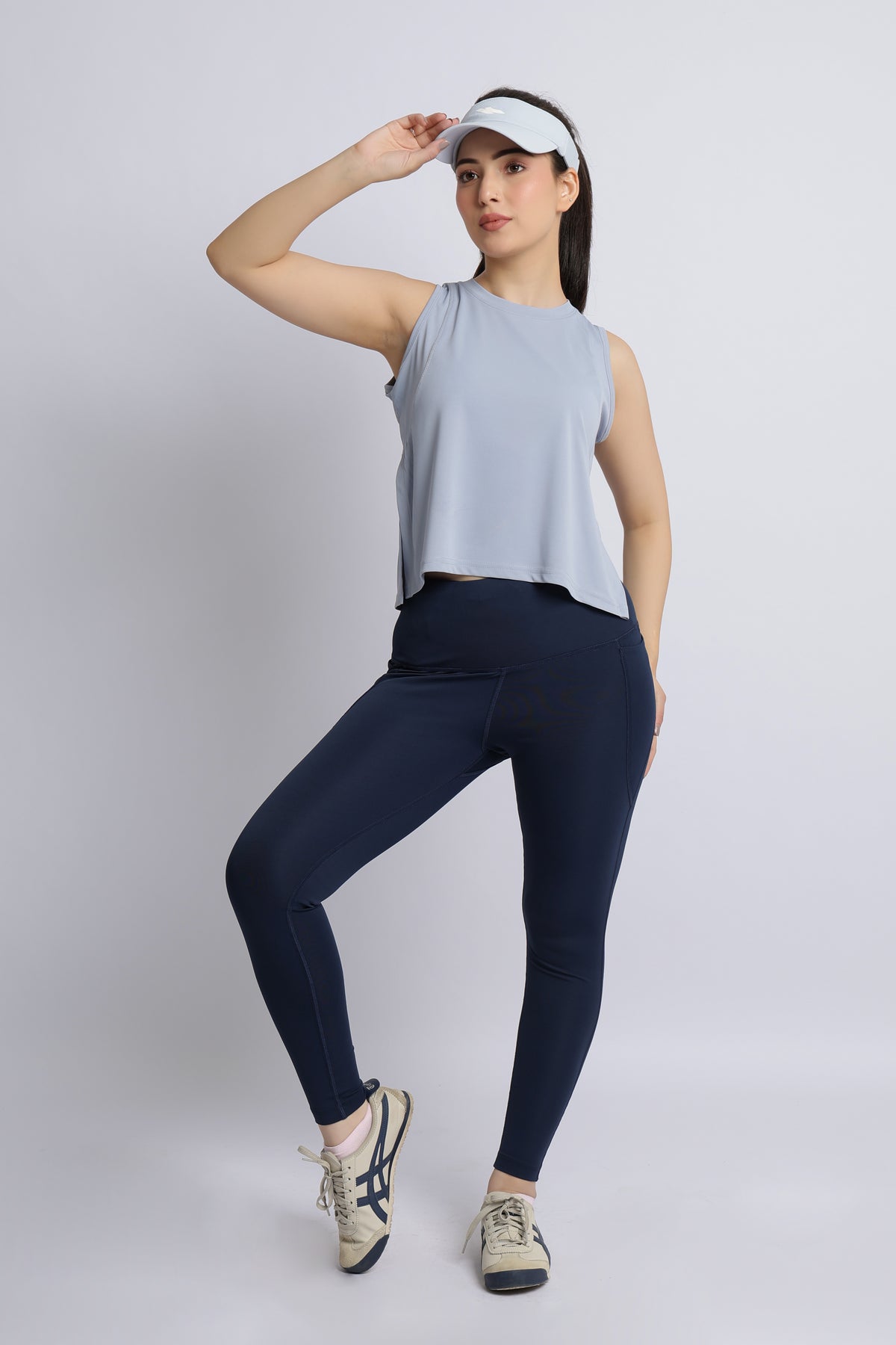 Light grey active crop slit vest