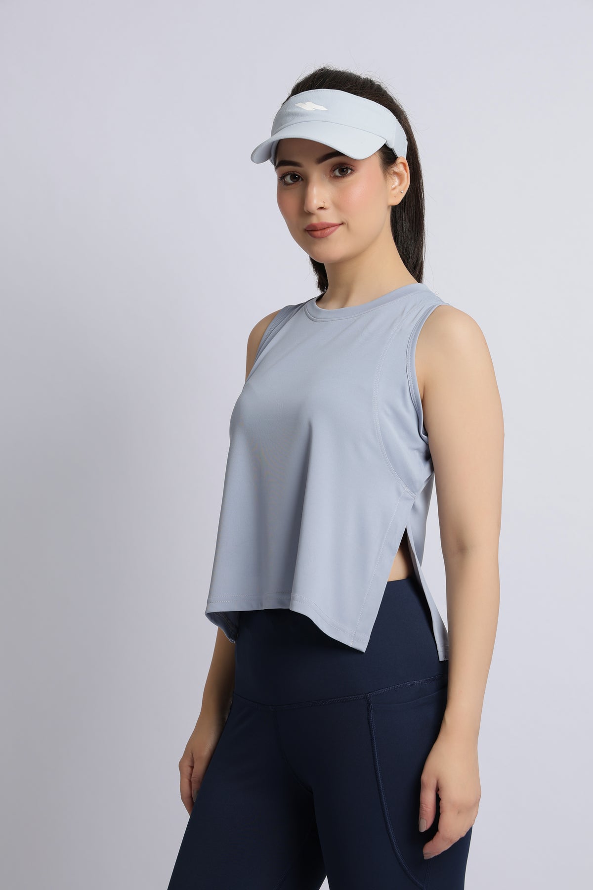 Light grey active crop slit vest