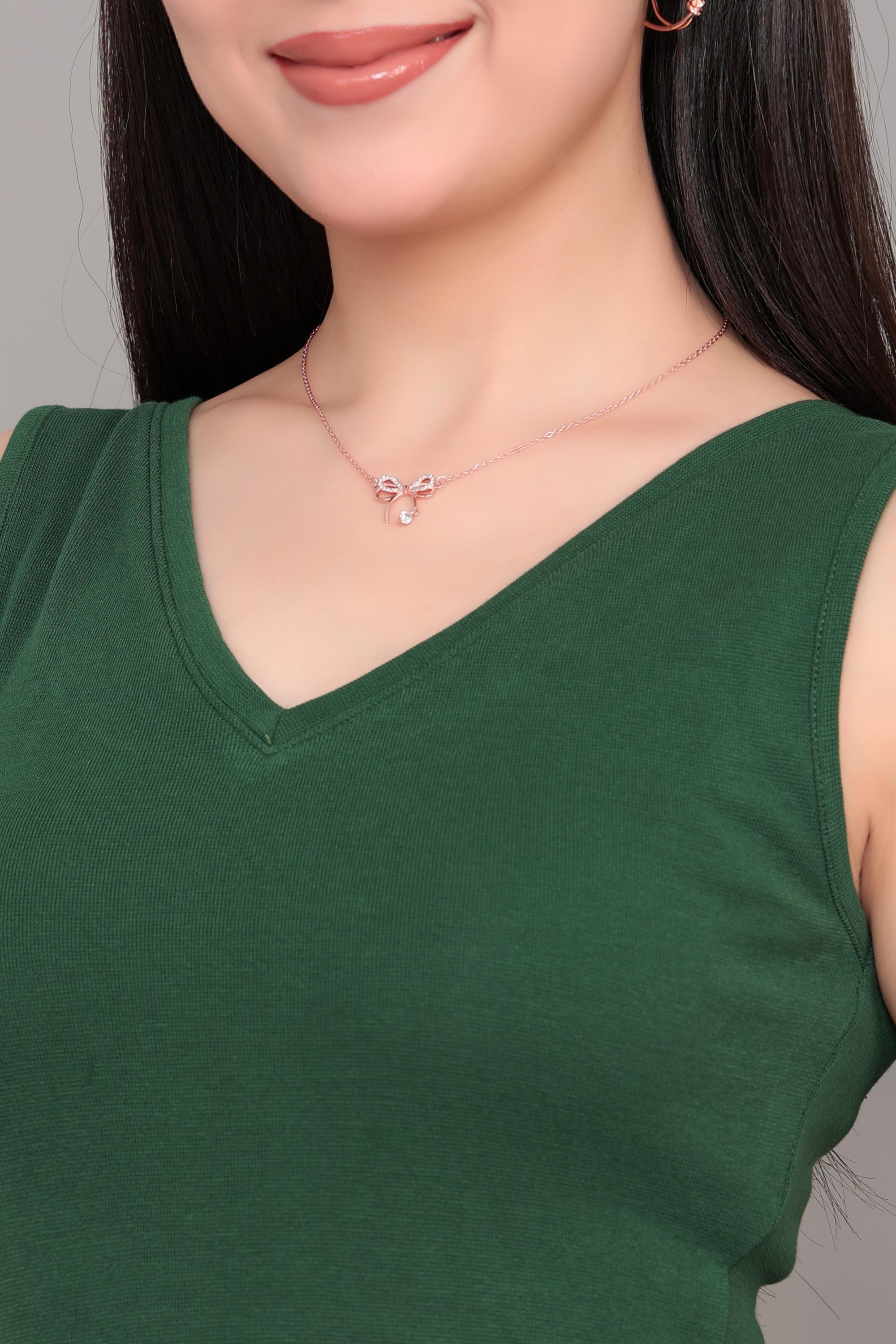 Bottlegreen Rib V Neck Sleeveless Blouse [ 100% USA HQ Cotton, 280 GSM non transparent fabric ]