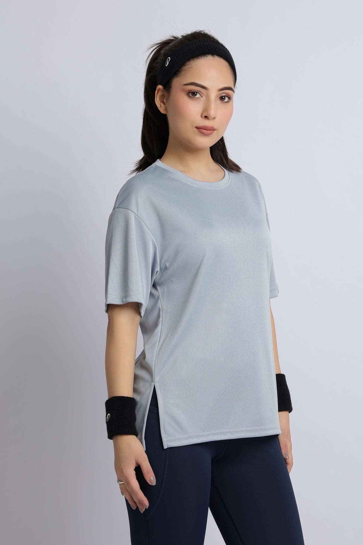 Light grey active off shoulder tshirt