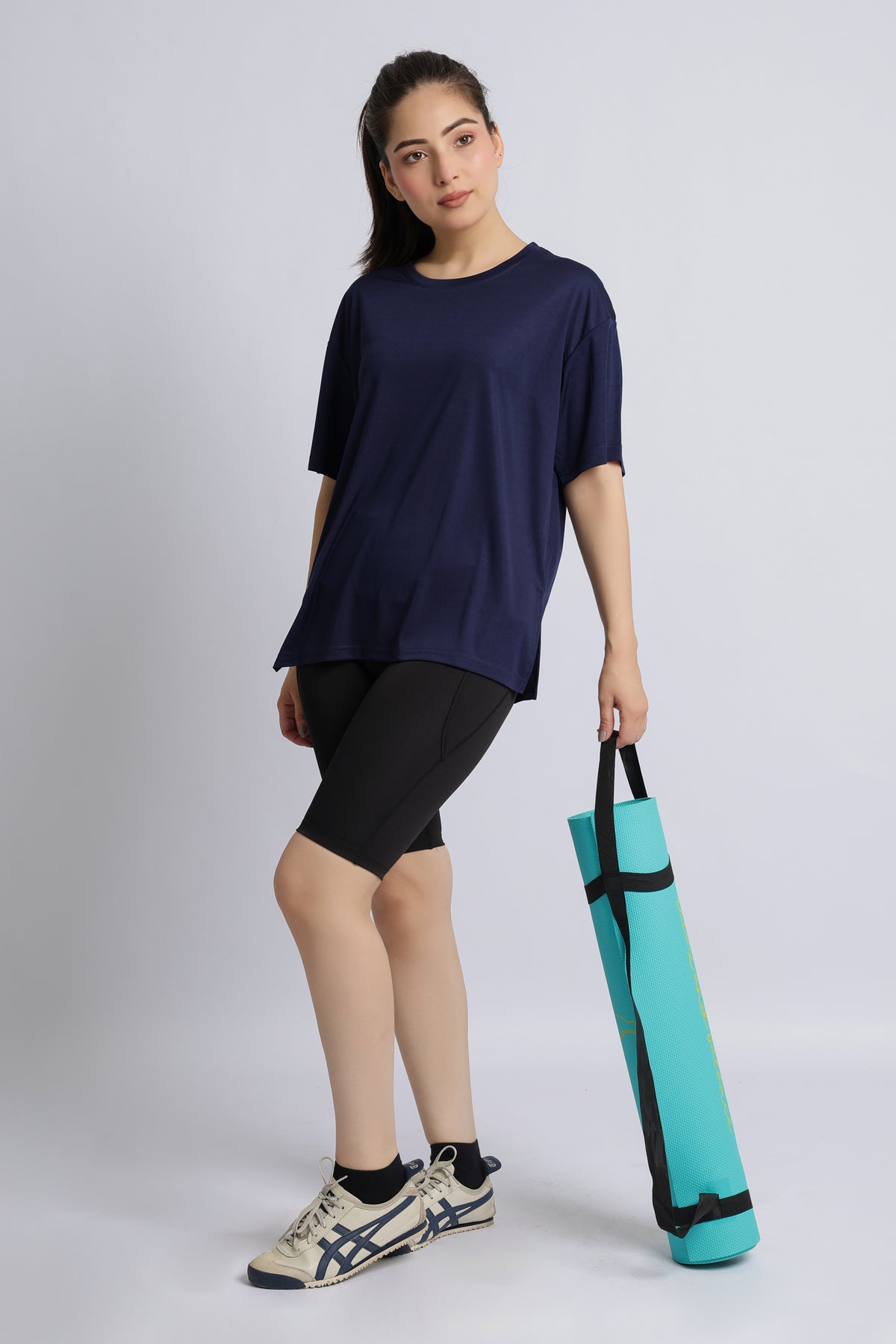 Navy active off shoulder tshirt