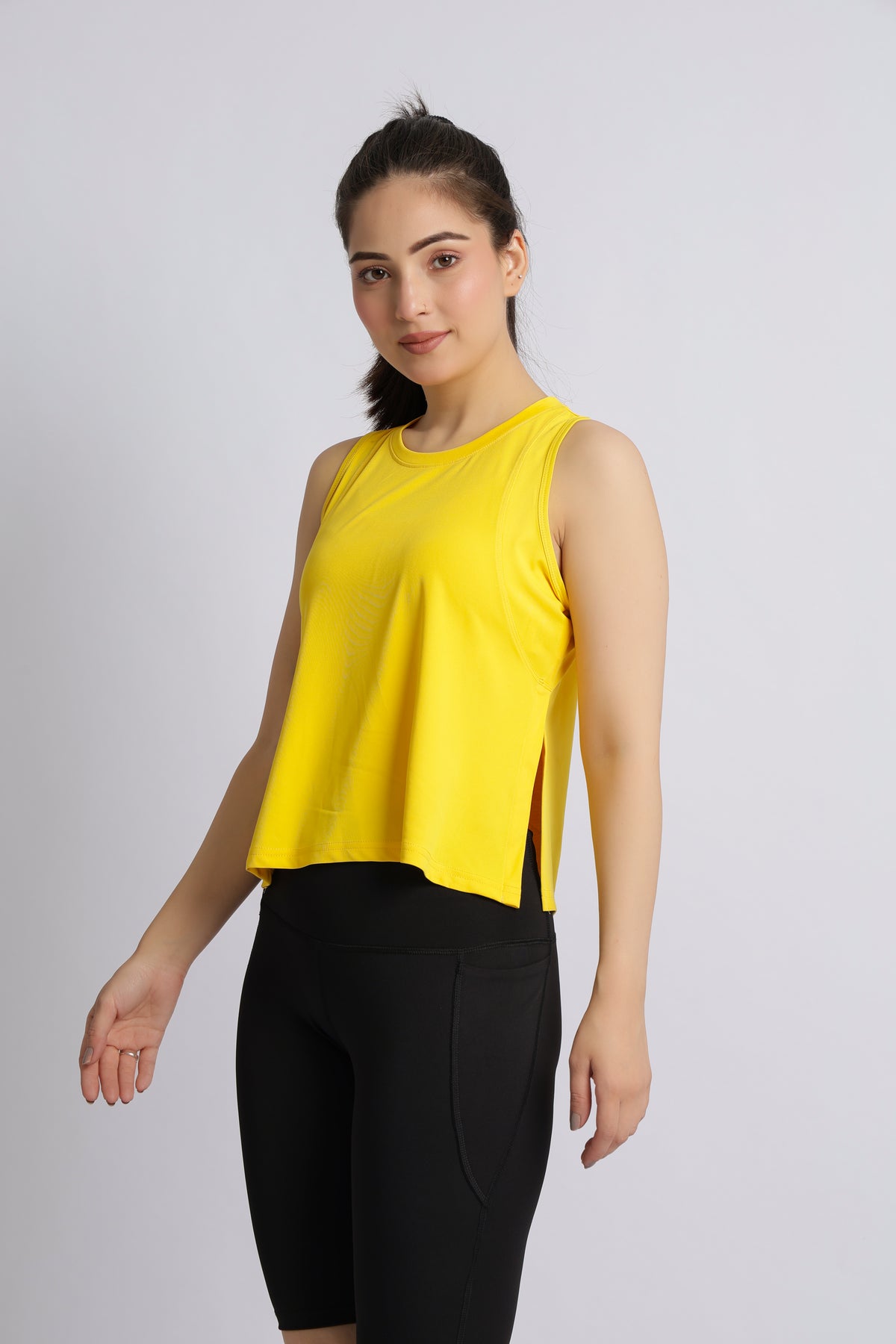 Yellow active crop slit vest