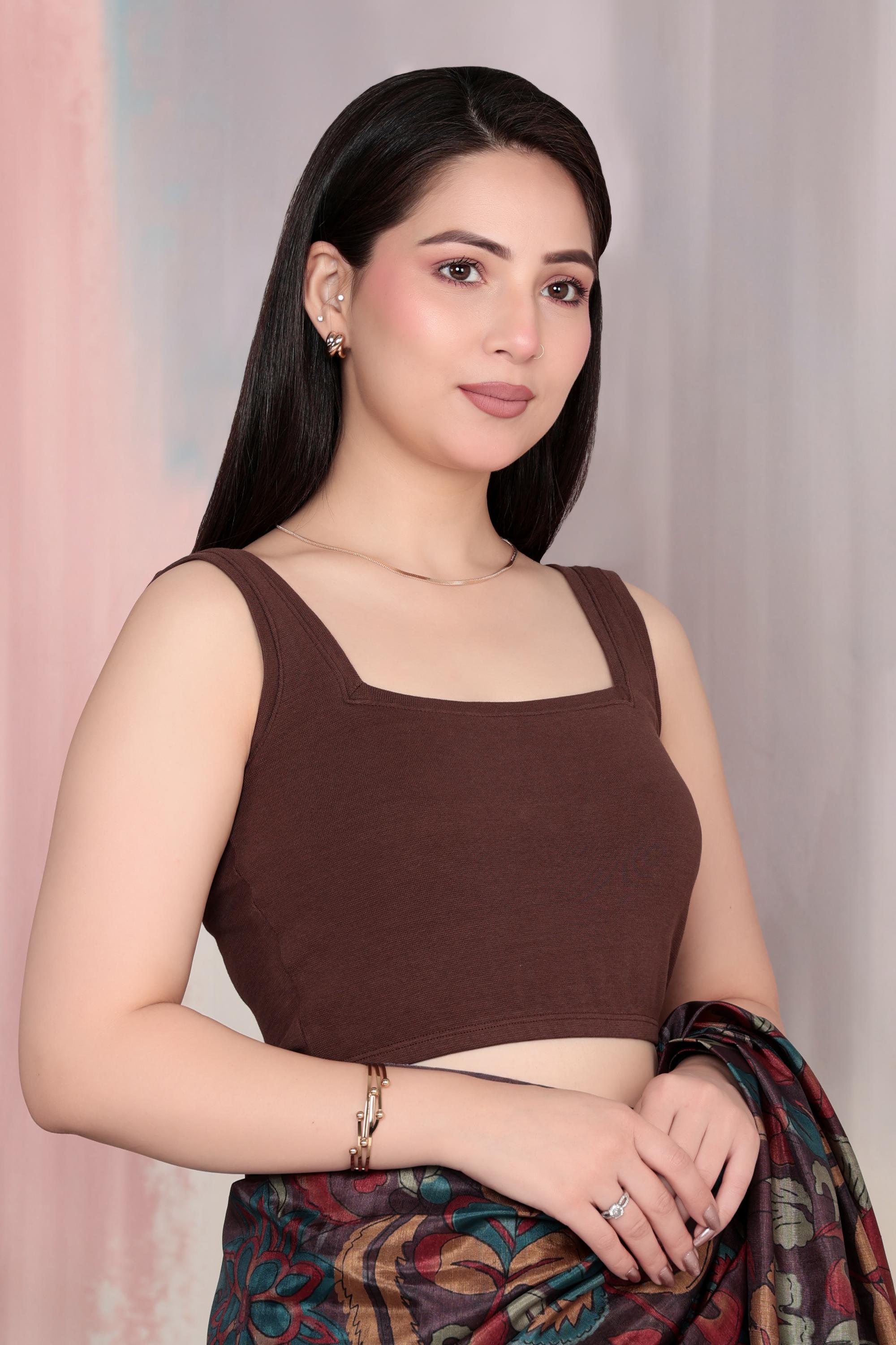 Coffee Rib Square Neck Sleeveless Blouse [ 100% USA HQ Cotton, 280 GSM non transparent fabric ]