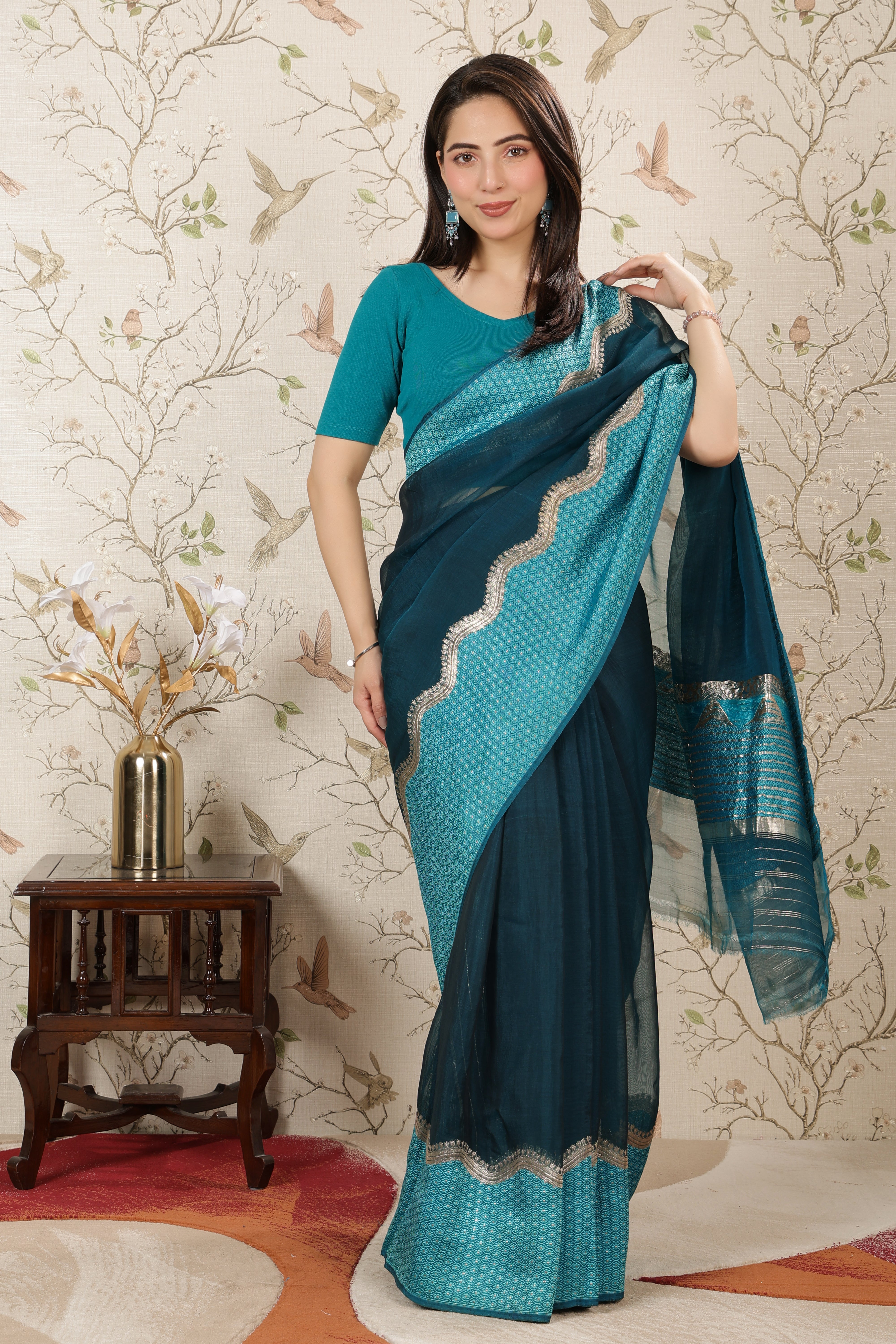 Rama Green Rib Blouse [ 100% USA HQ Cotton, 280 GSM non transparent fabric ]