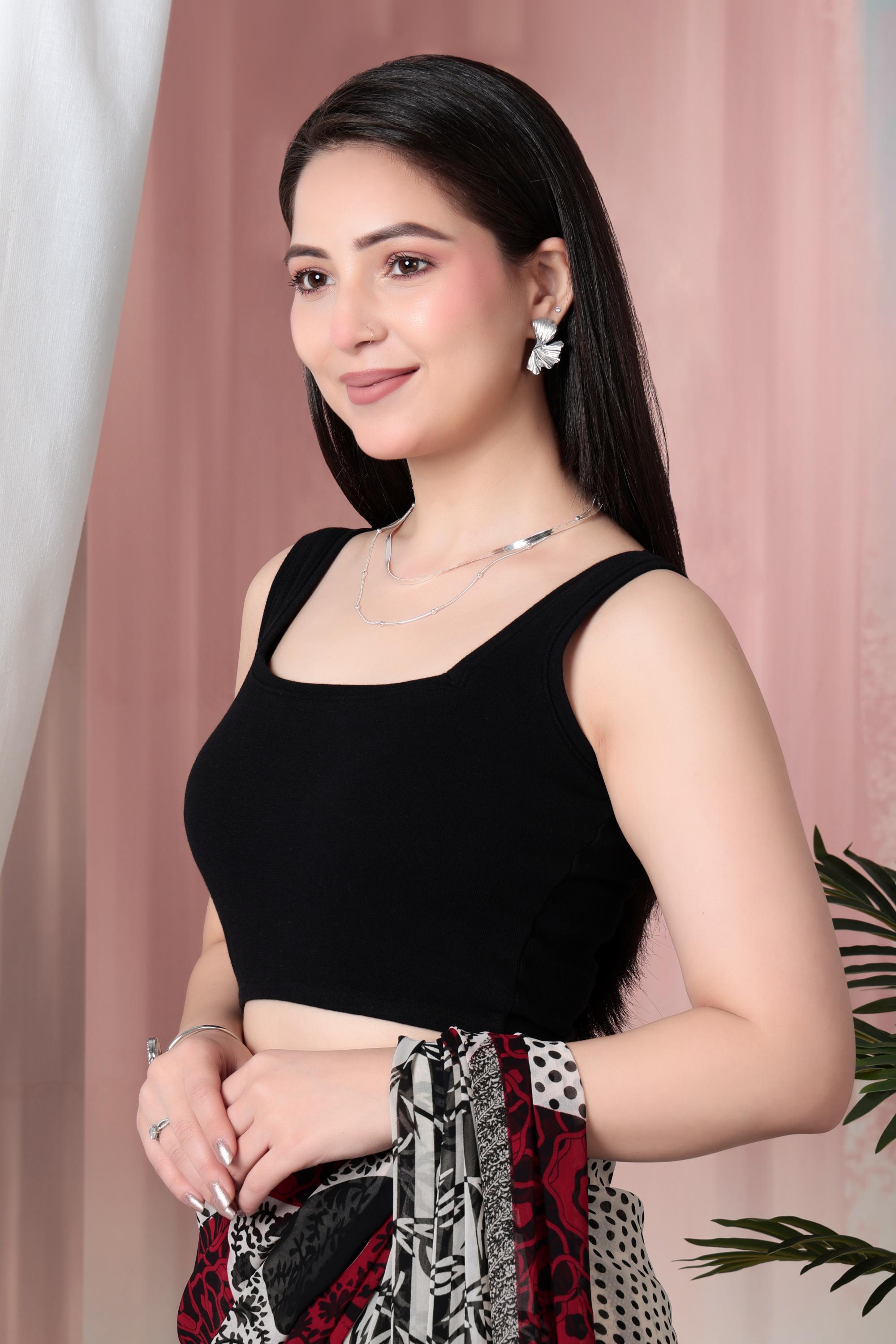 Black Rib Square Neck Sleeveless Blouse [ 100% USA HQ Cotton, 280 GSM non transparent fabric ]