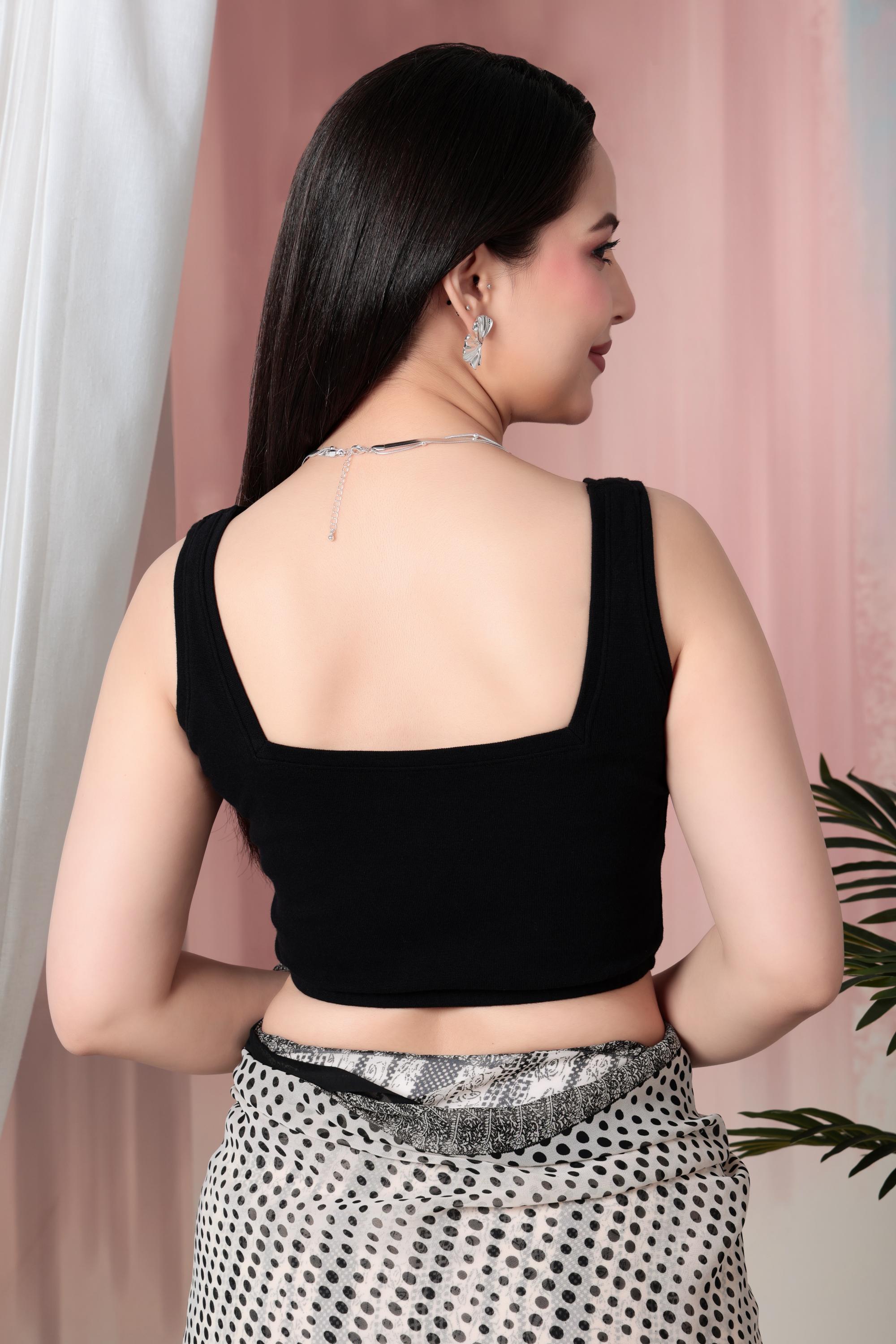 Black Rib Square Neck Sleeveless Blouse [ 100% USA HQ Cotton, 280 GSM non transparent fabric ]