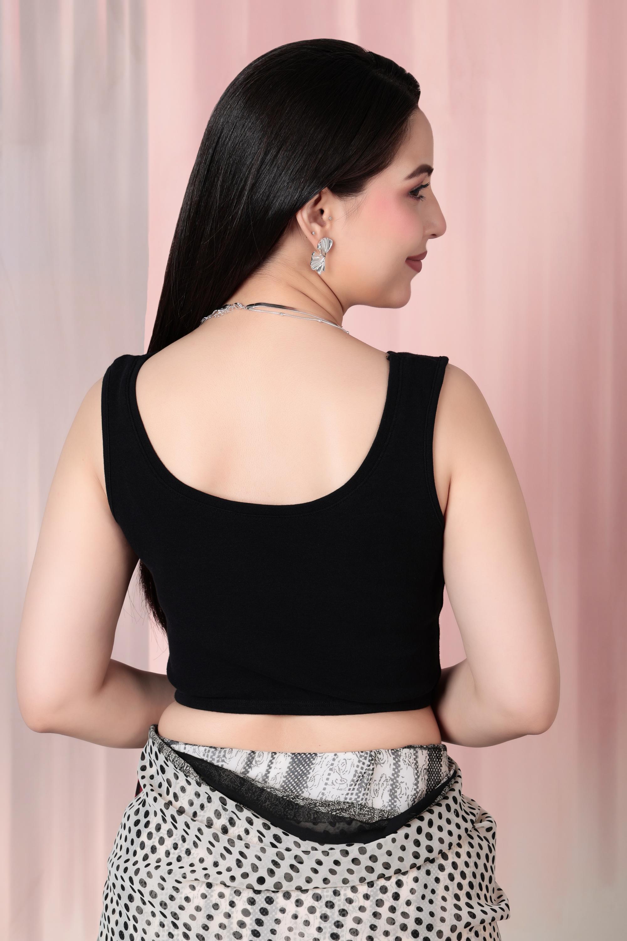 Black Rib V Neck Sleeveless Blouse [ 100% USA HQ Cotton, 280 GSM non transparent fabric ]