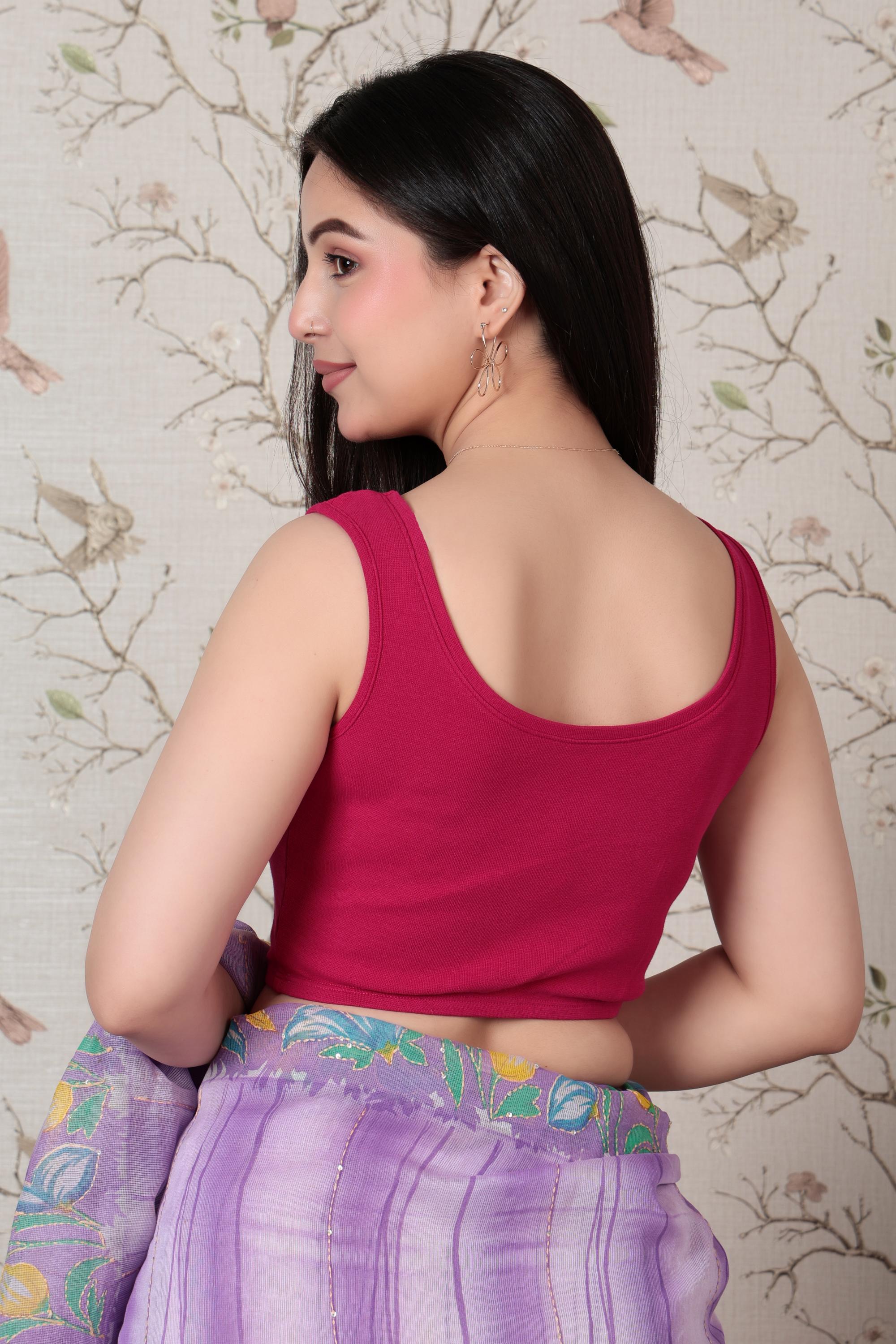 Fuchsia Rib V Neck Sleeveless Blouse [ 100% USA HQ Cotton, 280 GSM non transparent fabric ]