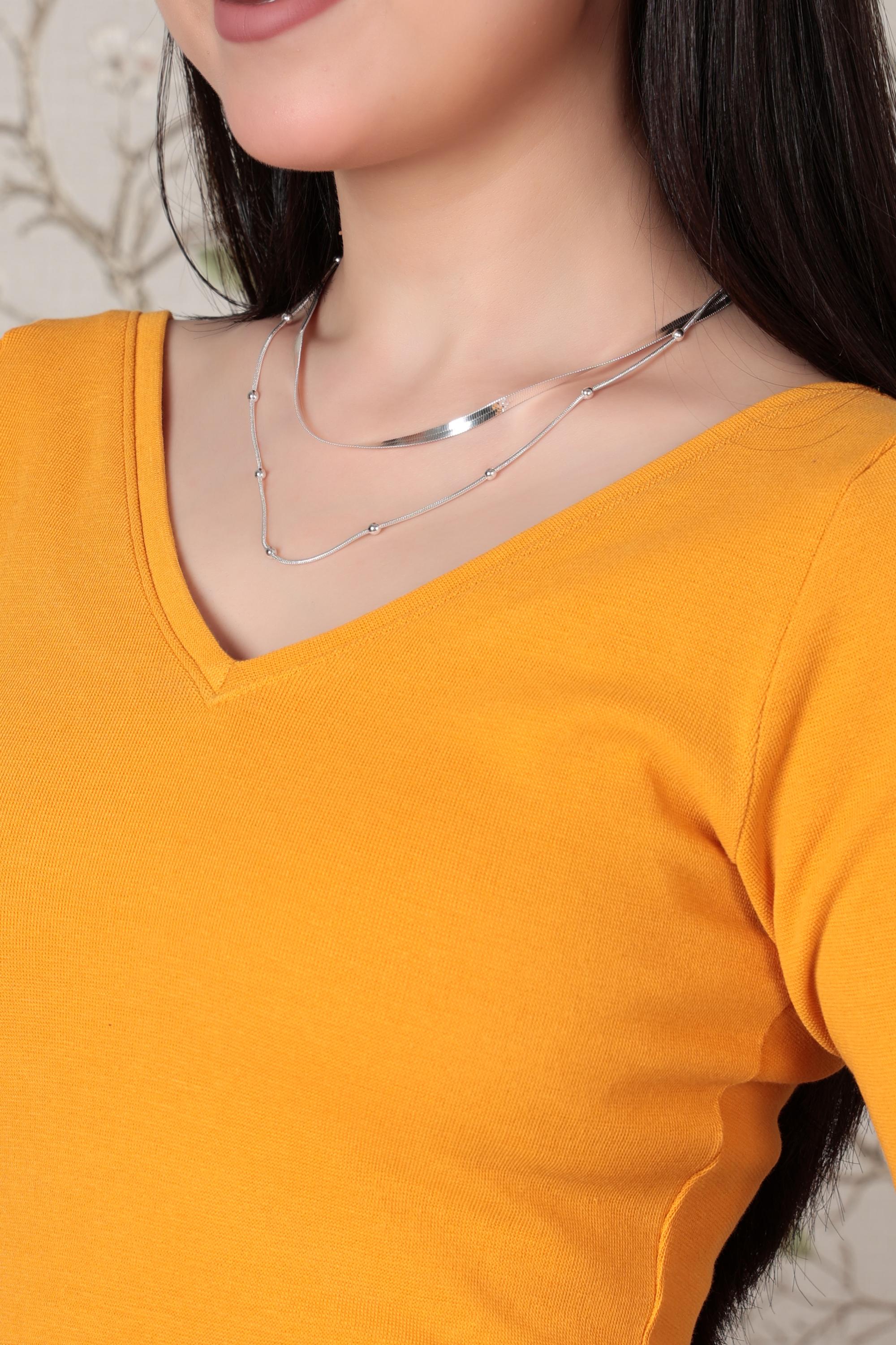Mustard Rib V Neck Half Sleeve Blouse [ 100% USA HQ Cotton, 280 GSM non transparent fabric ]