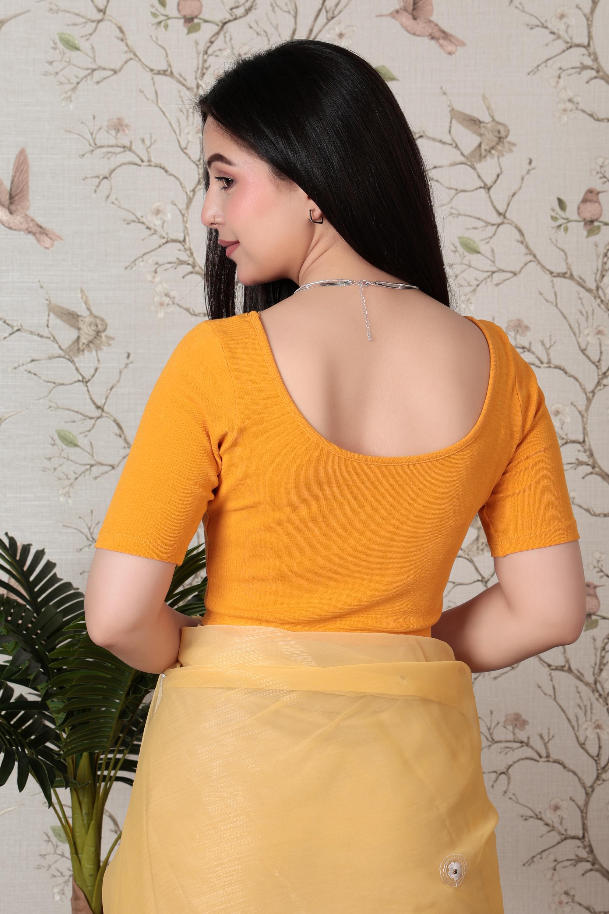Mustard Rib V Neck Half Sleeve Blouse [ 100% USA HQ Cotton, 280 GSM non transparent fabric ]