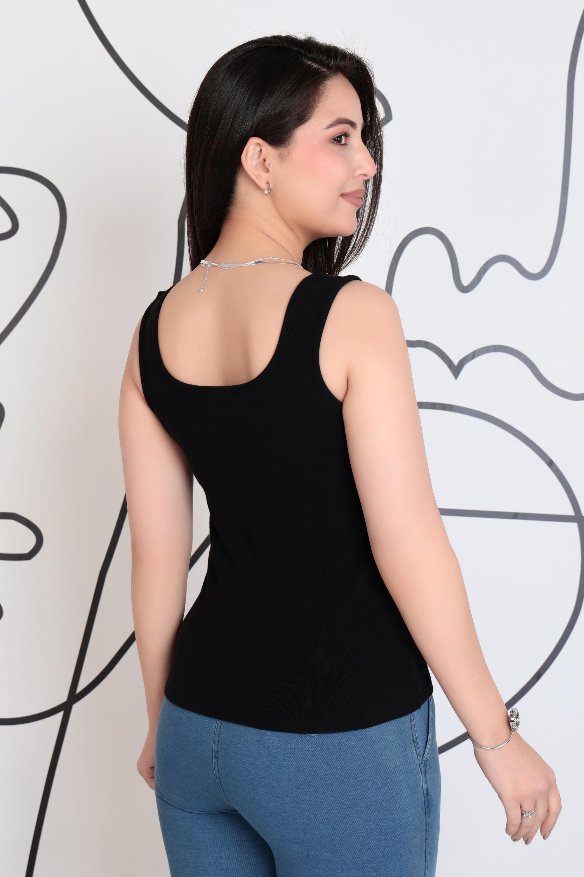 Black square neck tank top [ 280 GSM non transparent fabric ]