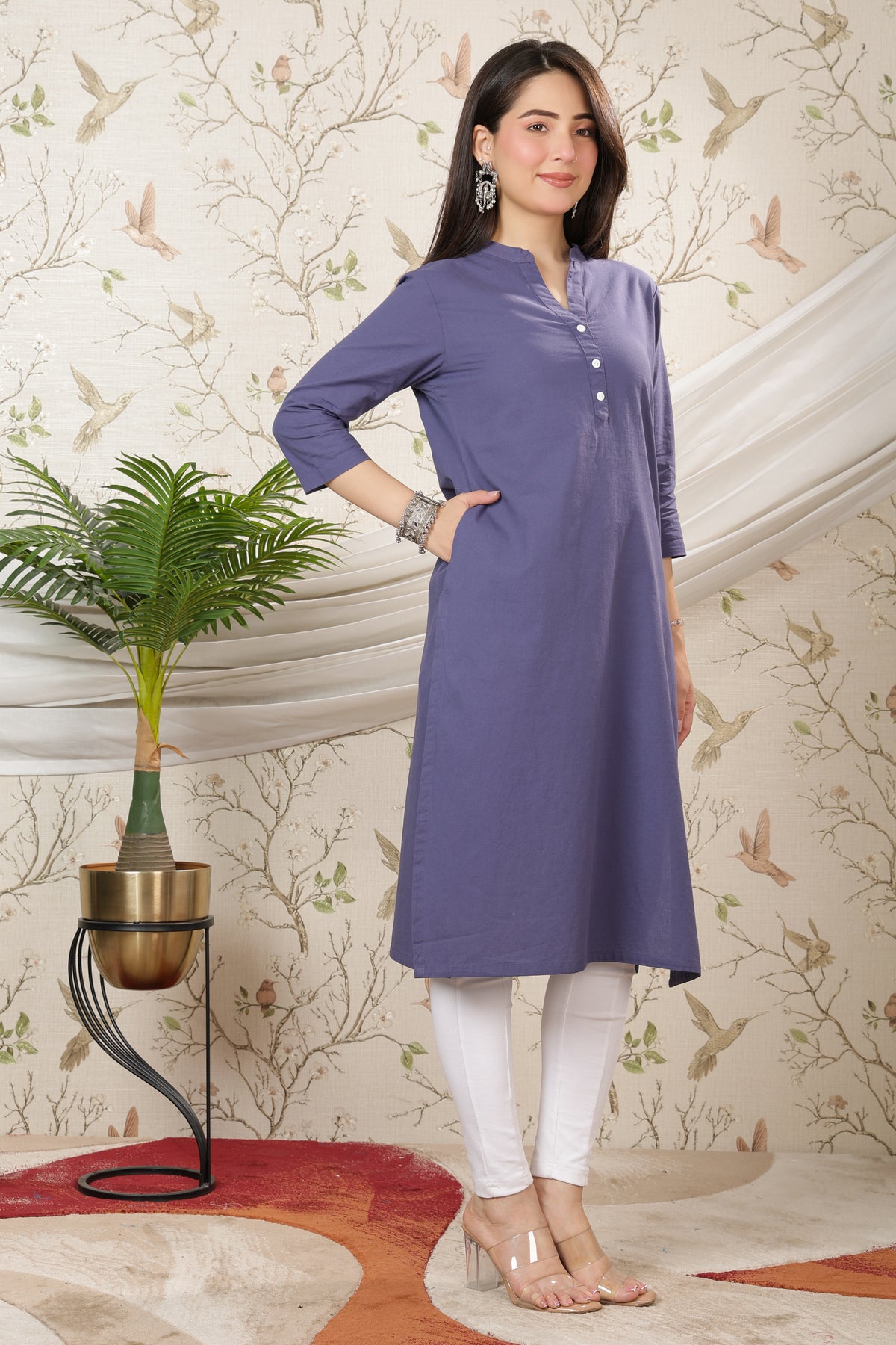Dark grey 100% Premium Cotton Long Kurta