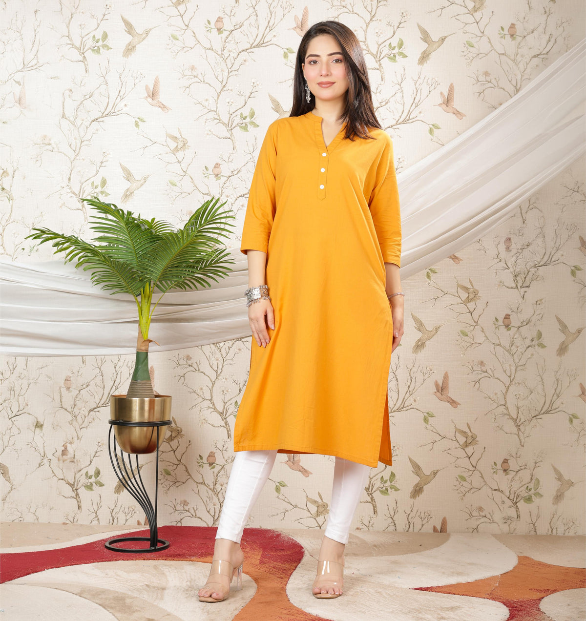 Mustard 100% Premium Cotton Long Kurta
