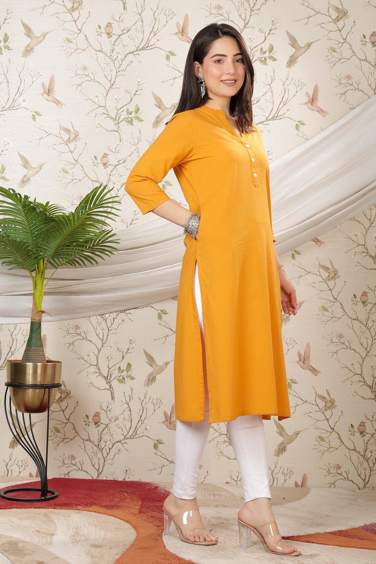 Mustard 100% Premium Cotton Long Kurta