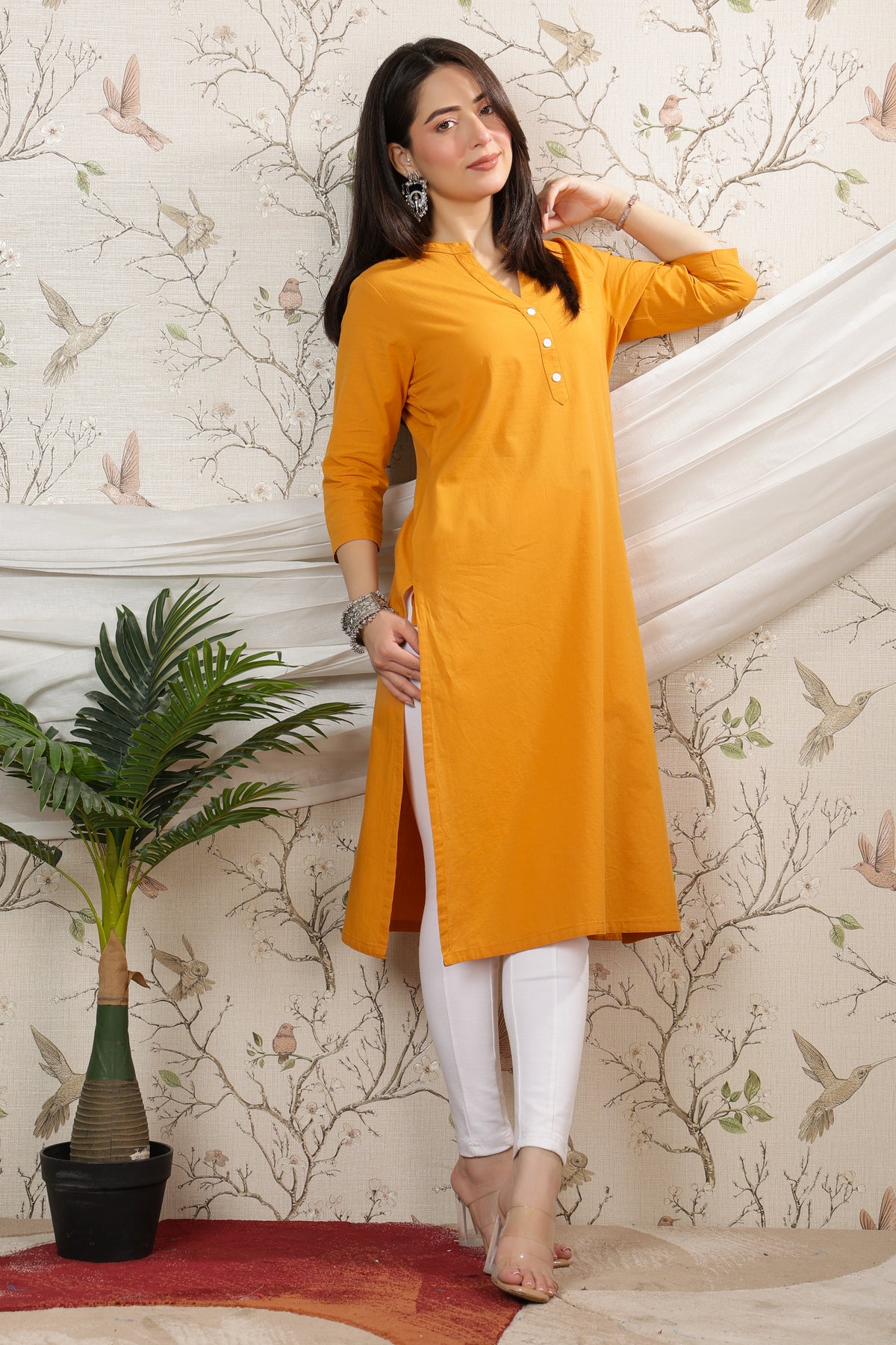 Mustard 100% Premium Cotton Long Kurta