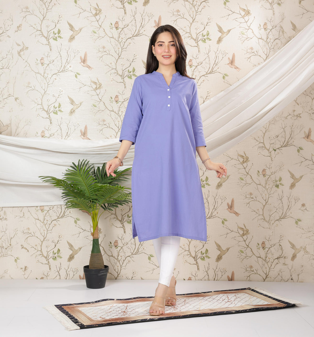 Lavender blue 100% Premium Cotton Long Kurta