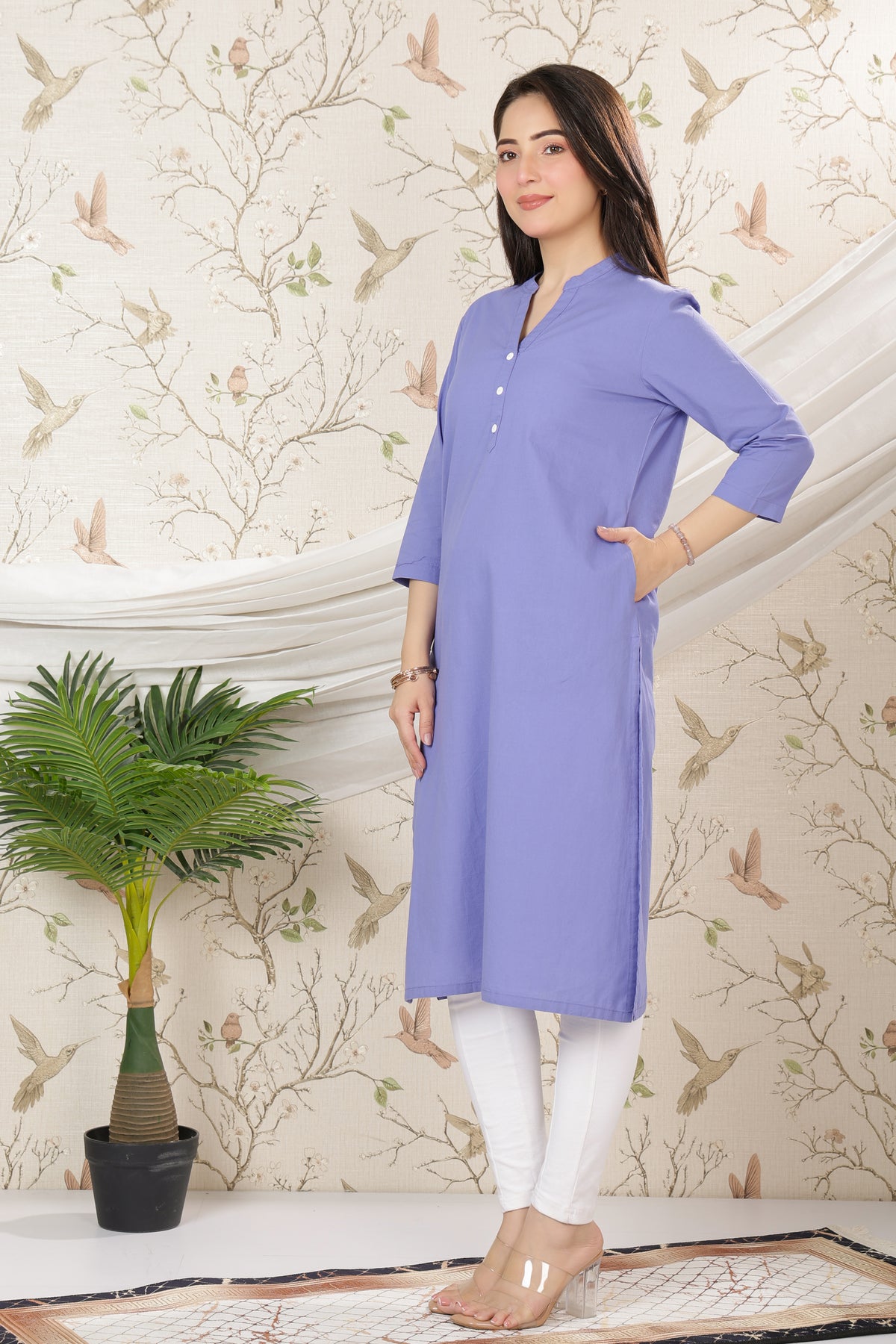 Lavender blue 100% Premium Cotton Long Kurta
