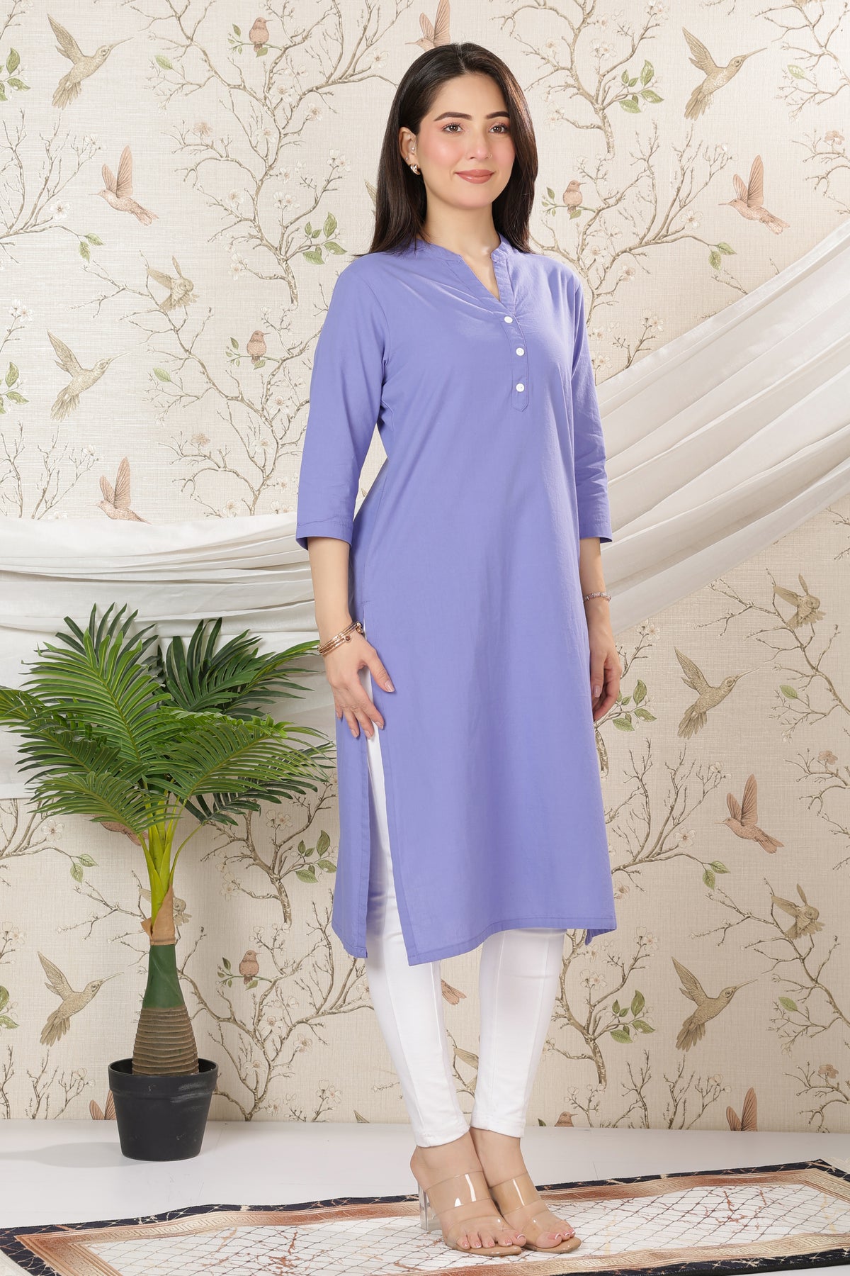 Lavender blue 100% Premium Cotton Long Kurta