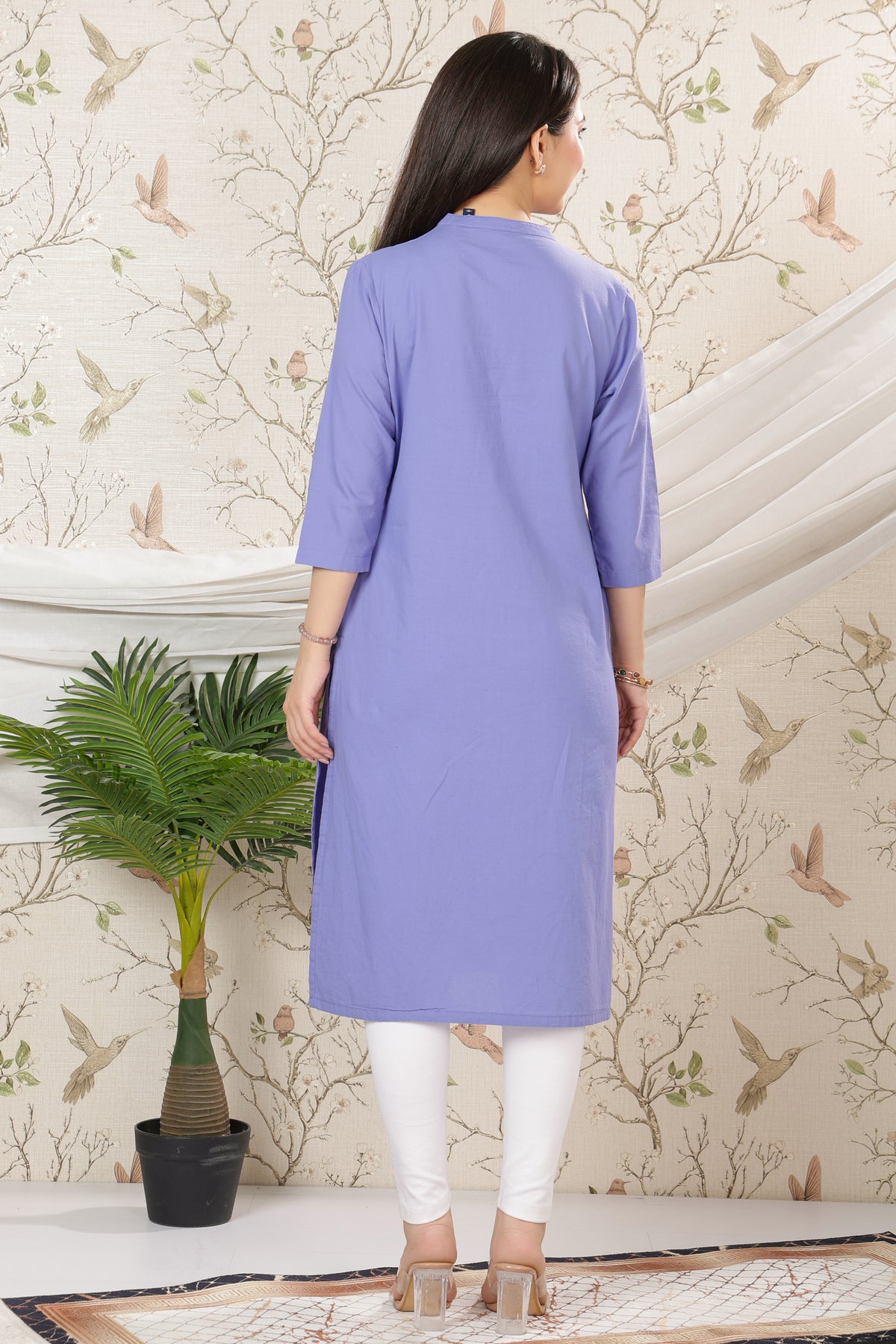 Lavender blue 100% Premium Cotton Long Kurta