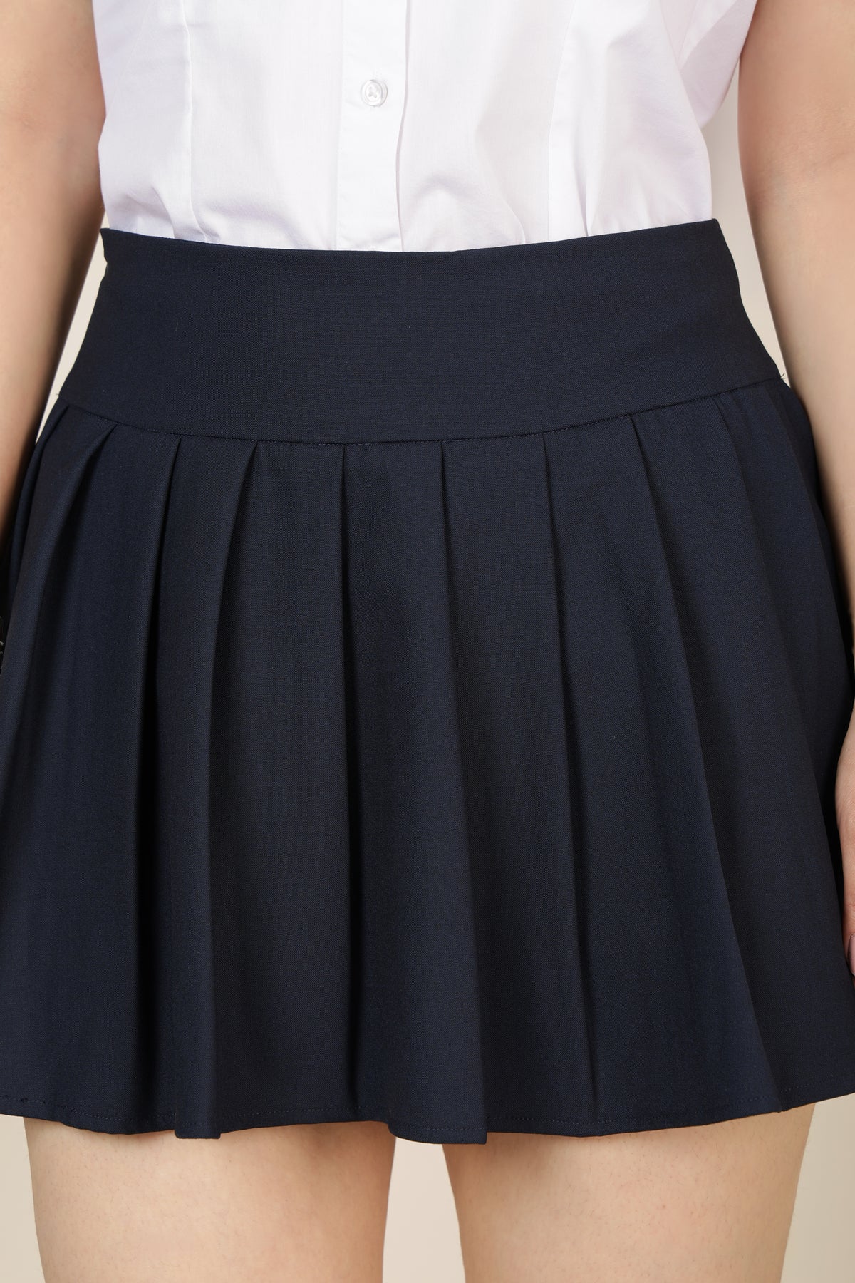Dark navy woven office skort for women