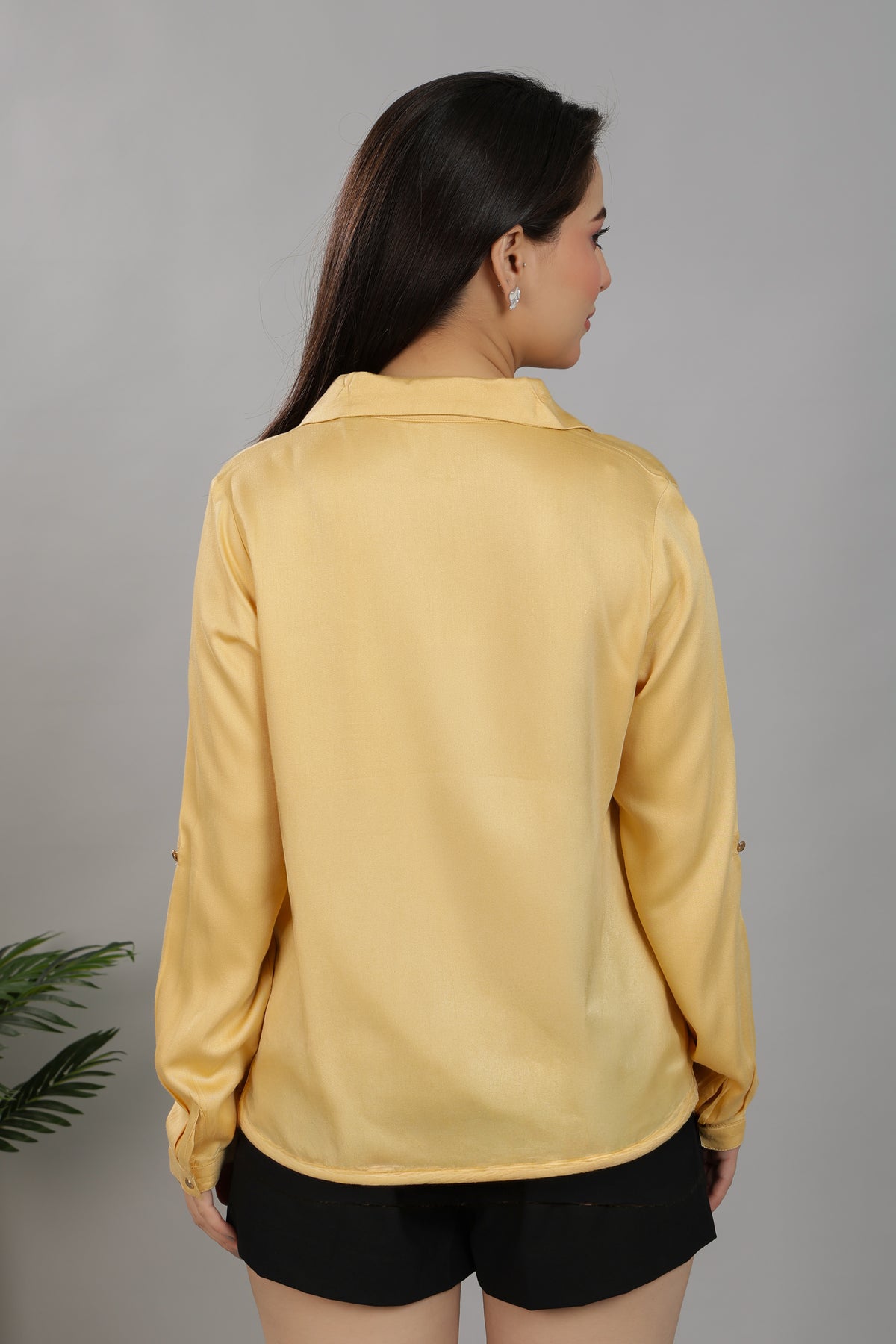 Beige Lapel collar satin top
