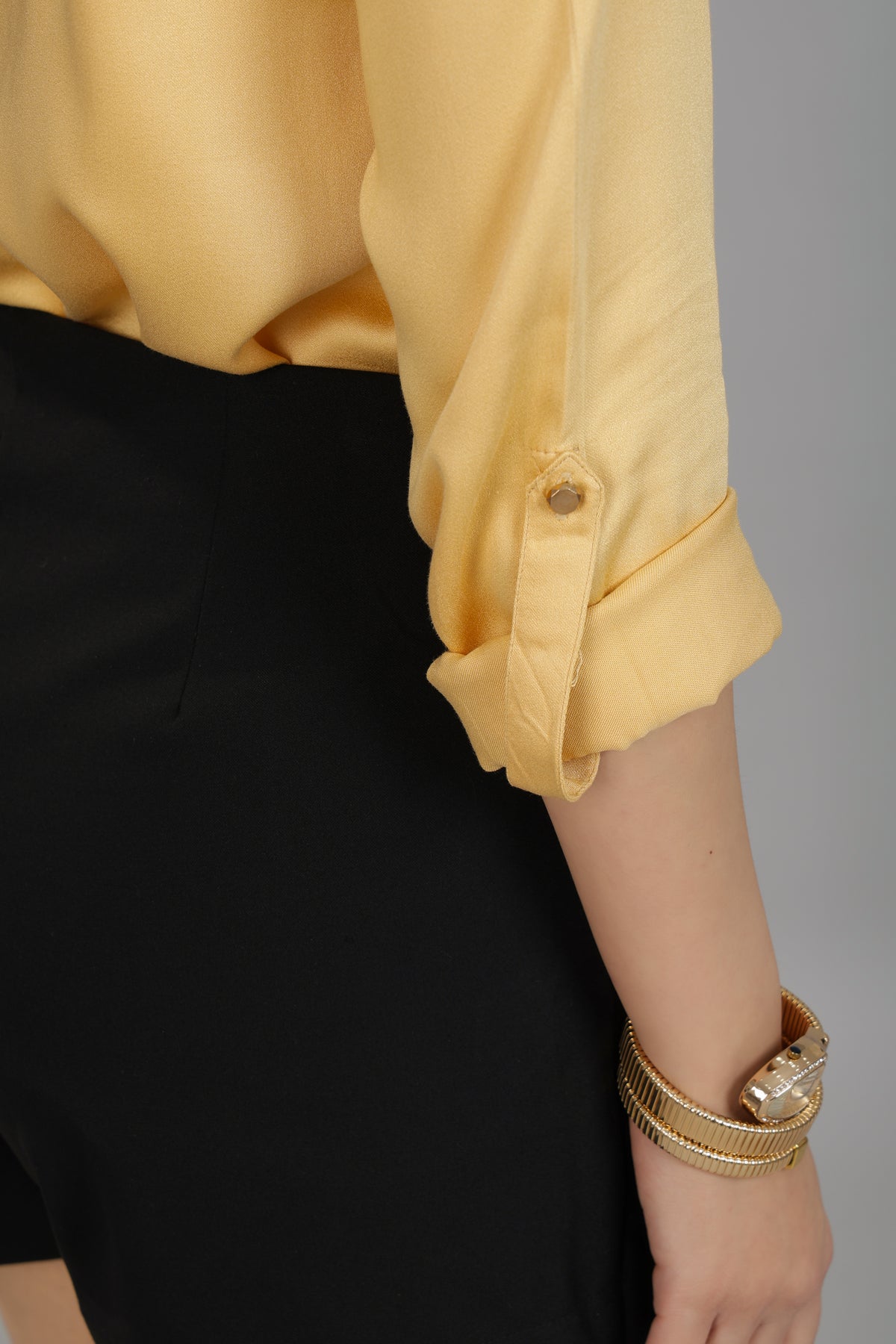 Beige Lapel collar satin top