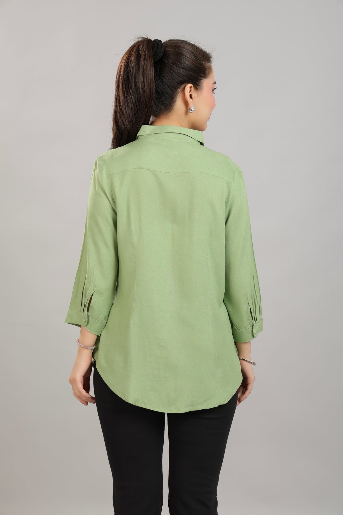 Pista green long hemline shirt [ 100% Rayon, Liva Certified ]