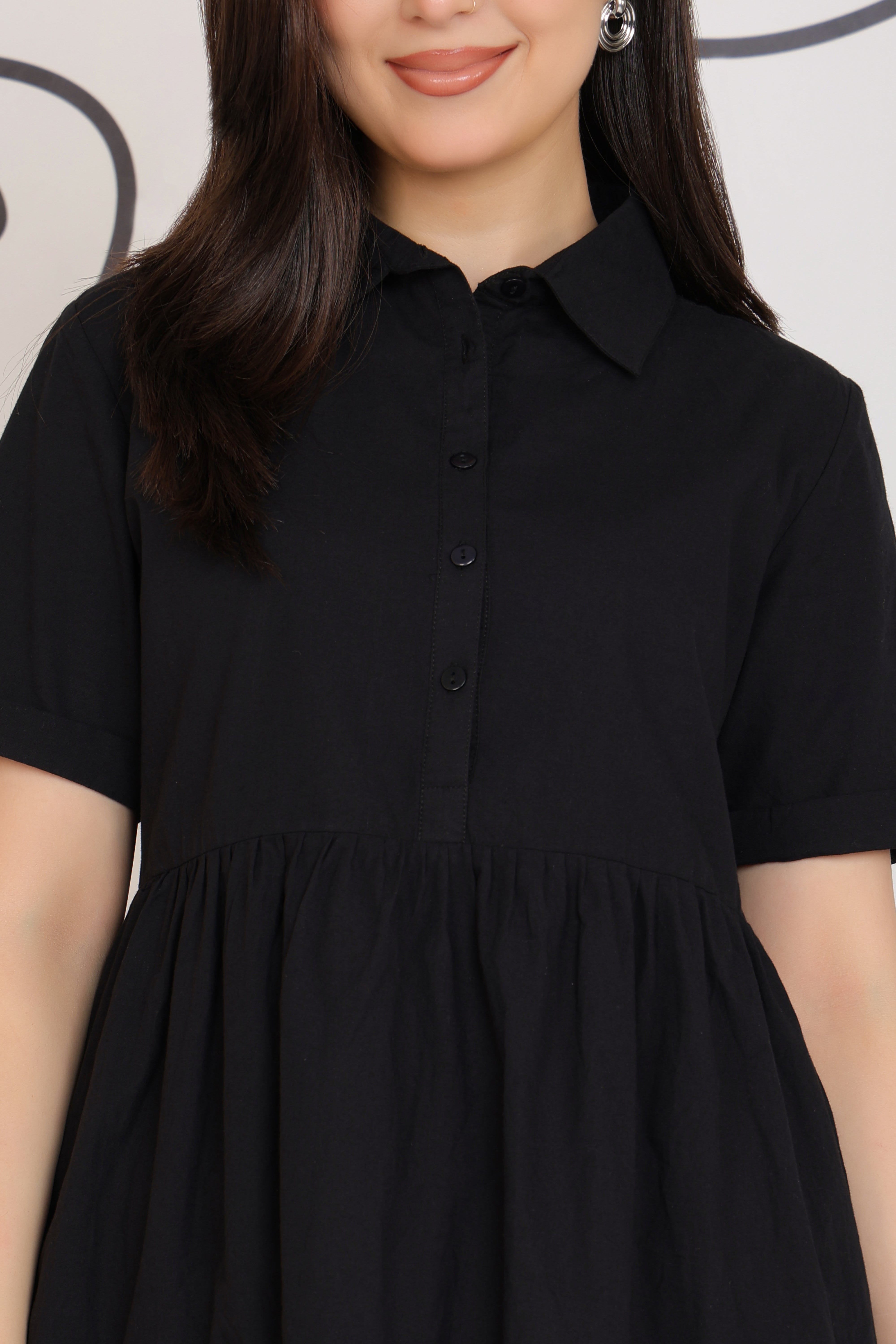 Black collar flare dress [100% pure cotton]