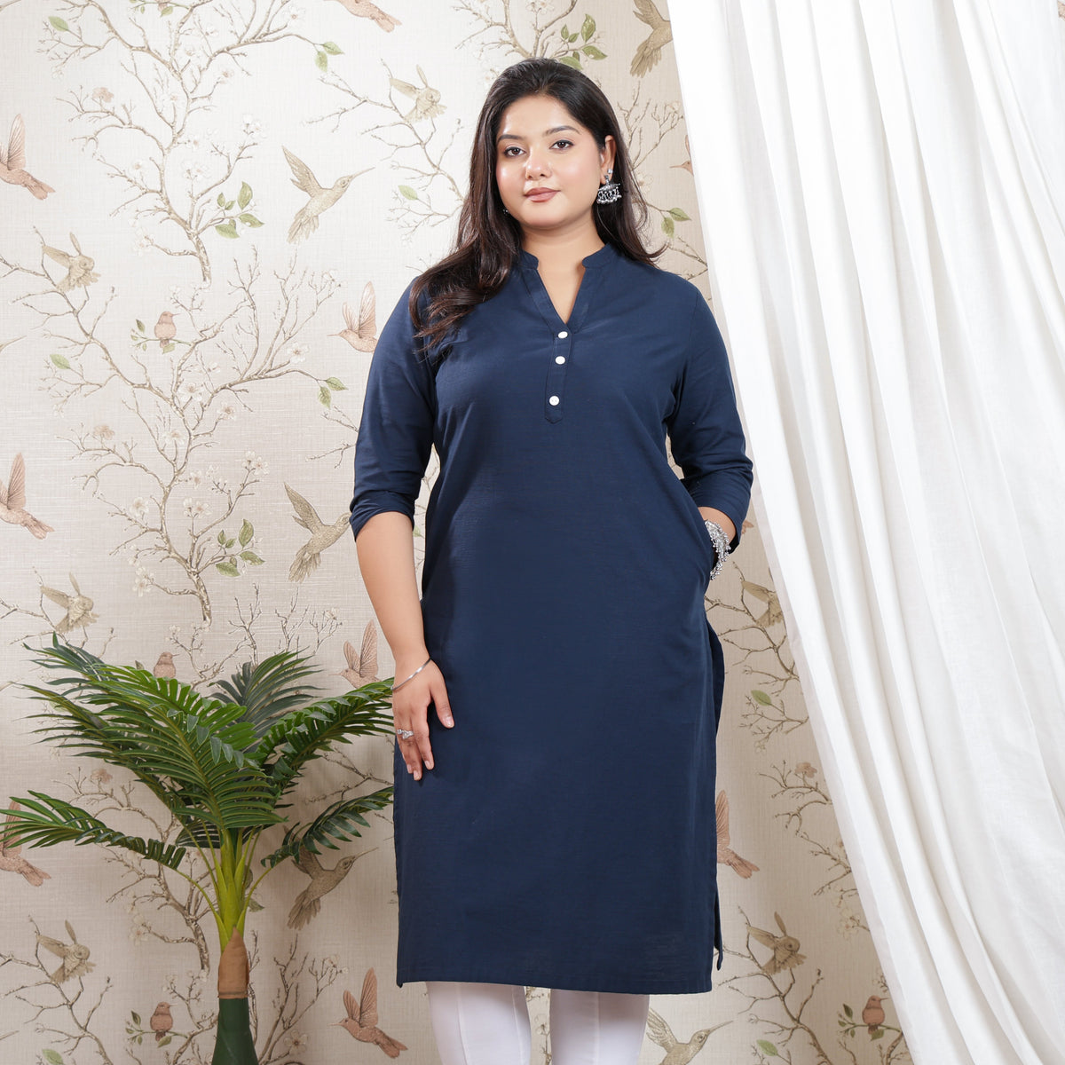 Navy Linen Long kurta