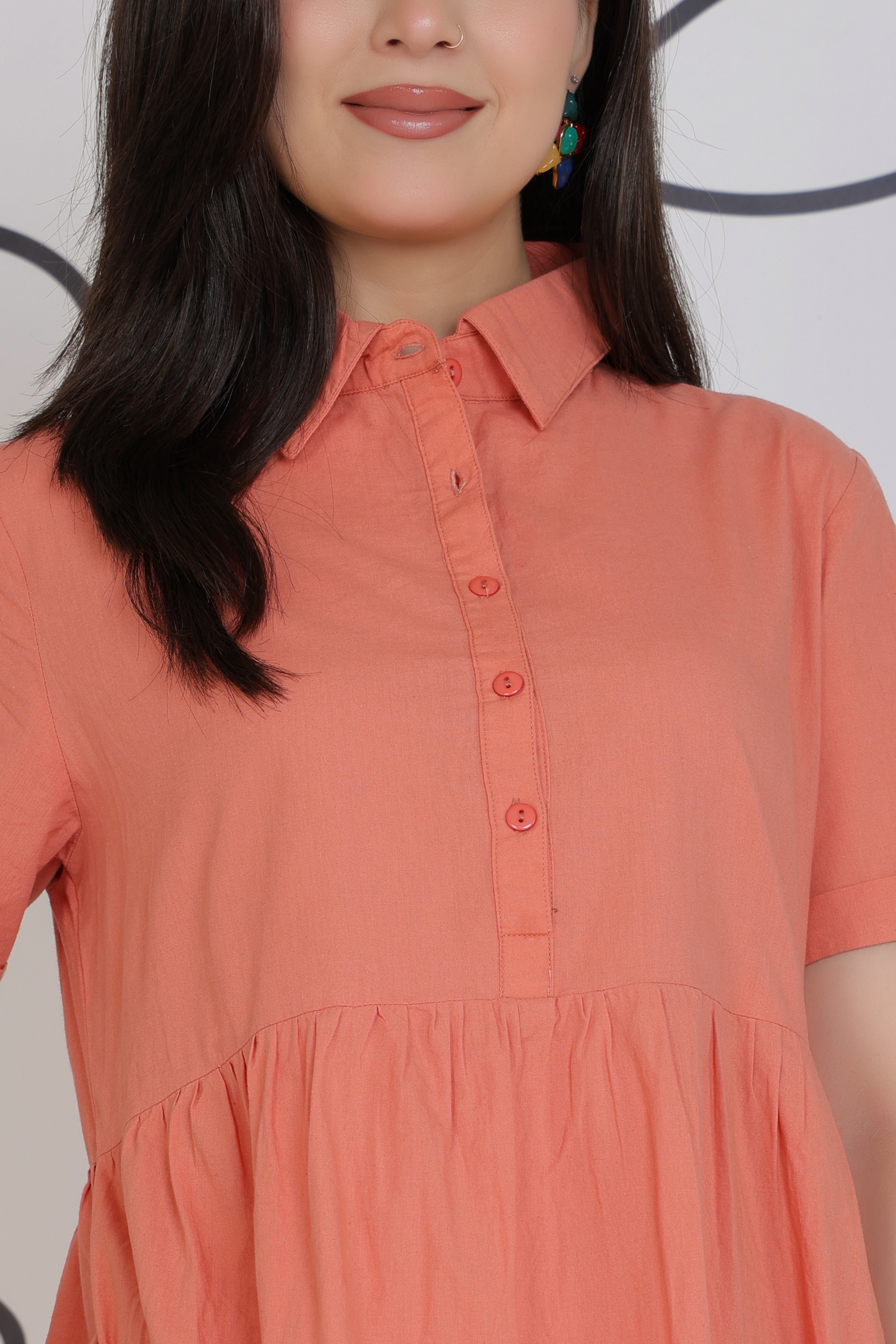 Peach collar flare dress [100% pure cotton]