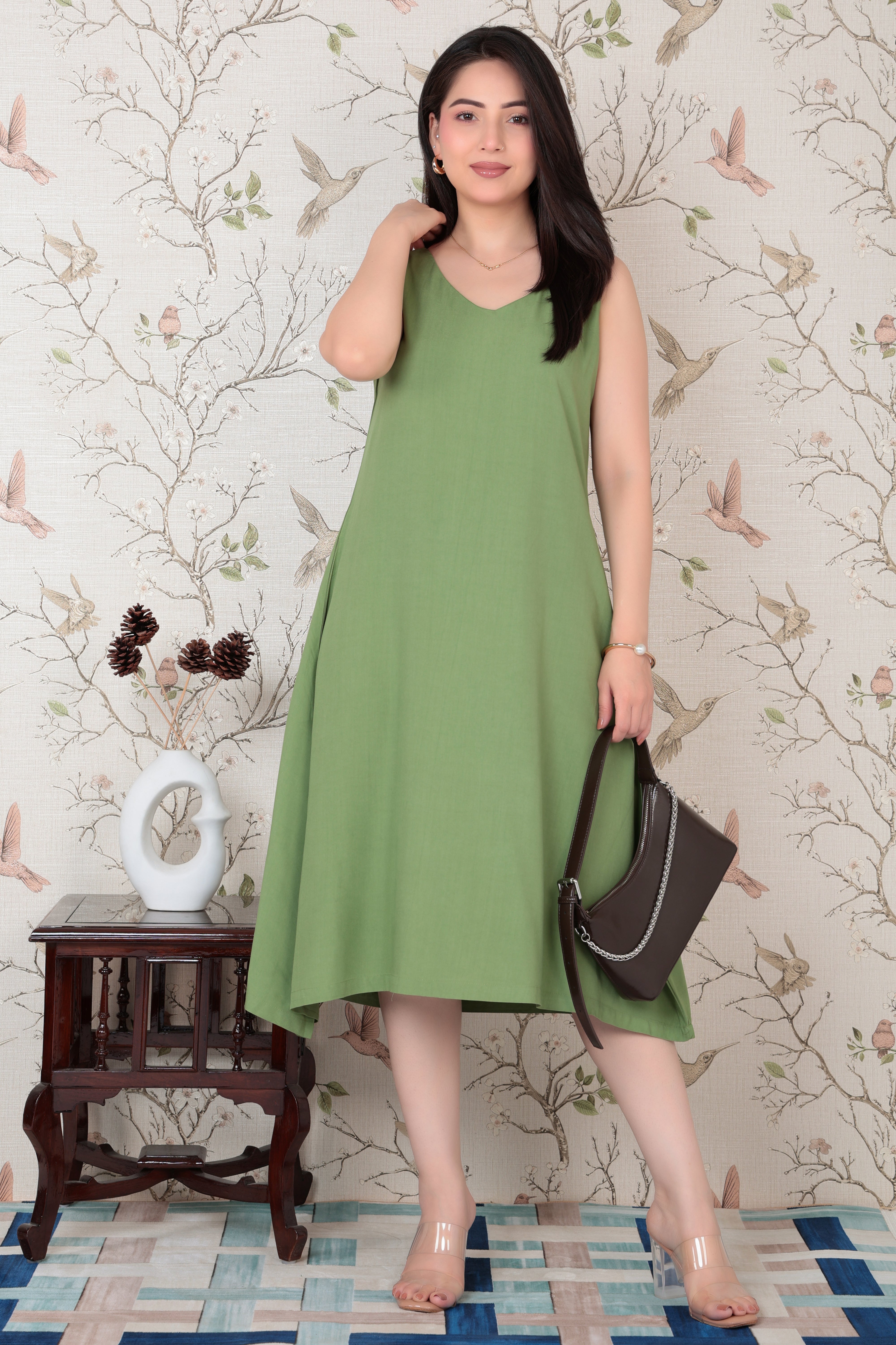 Pista rayon line dress with pocket [ Premium 100% Rayon, Liva Certified ]