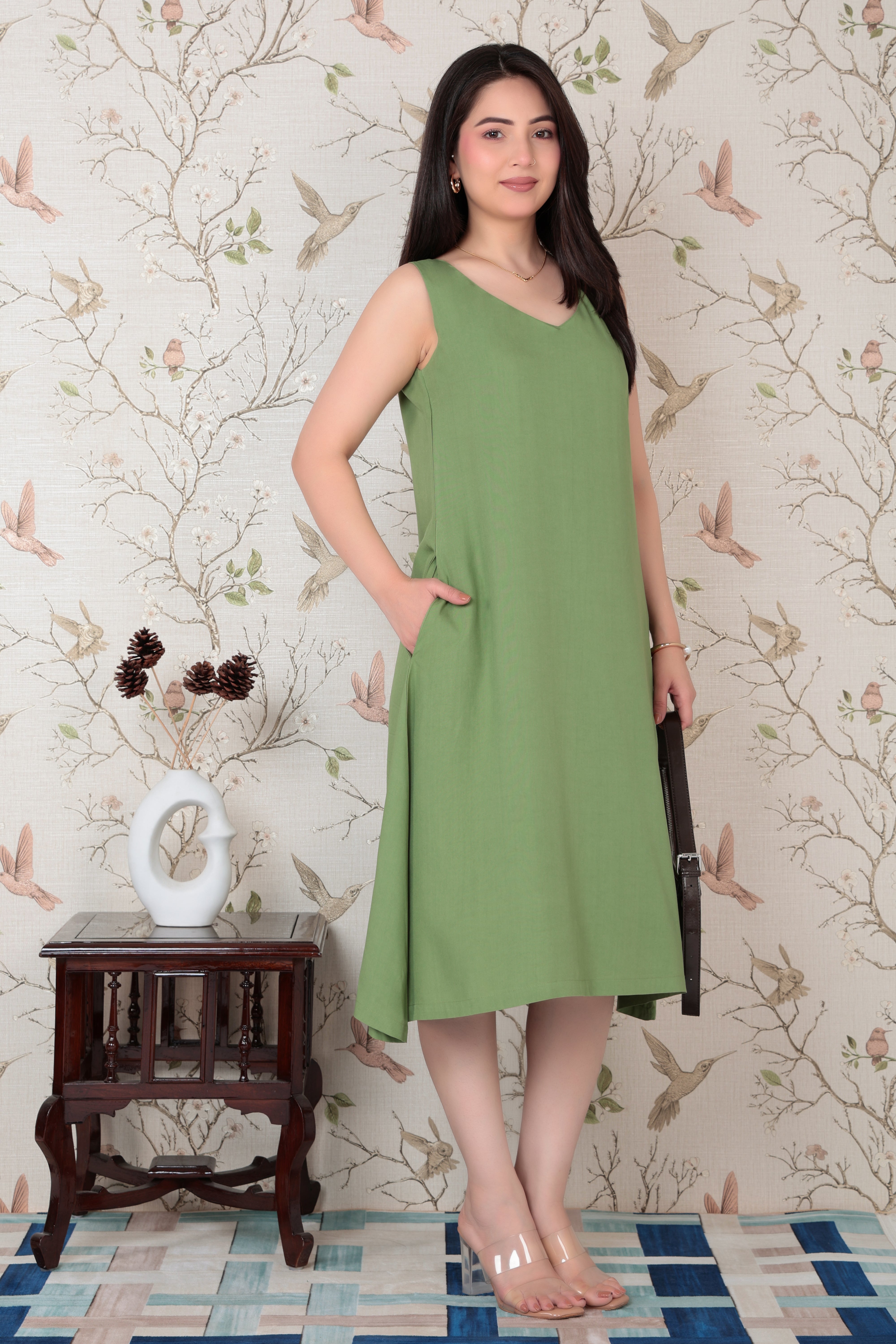 Pista rayon line dress with pocket [ Premium 100% Rayon, Liva Certified ]