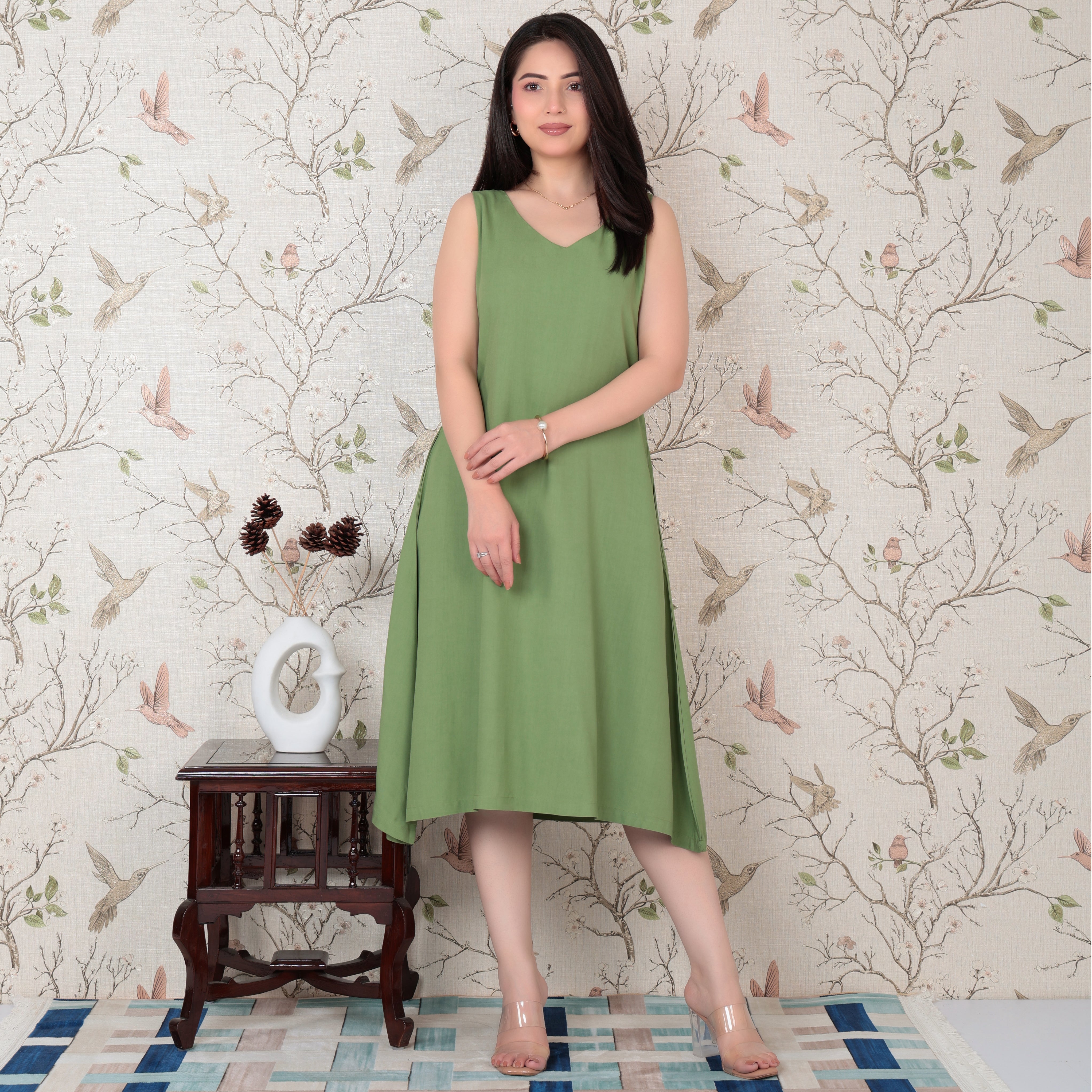 Pista rayon line dress with pocket [ Premium 100% Rayon, Liva Certified ]