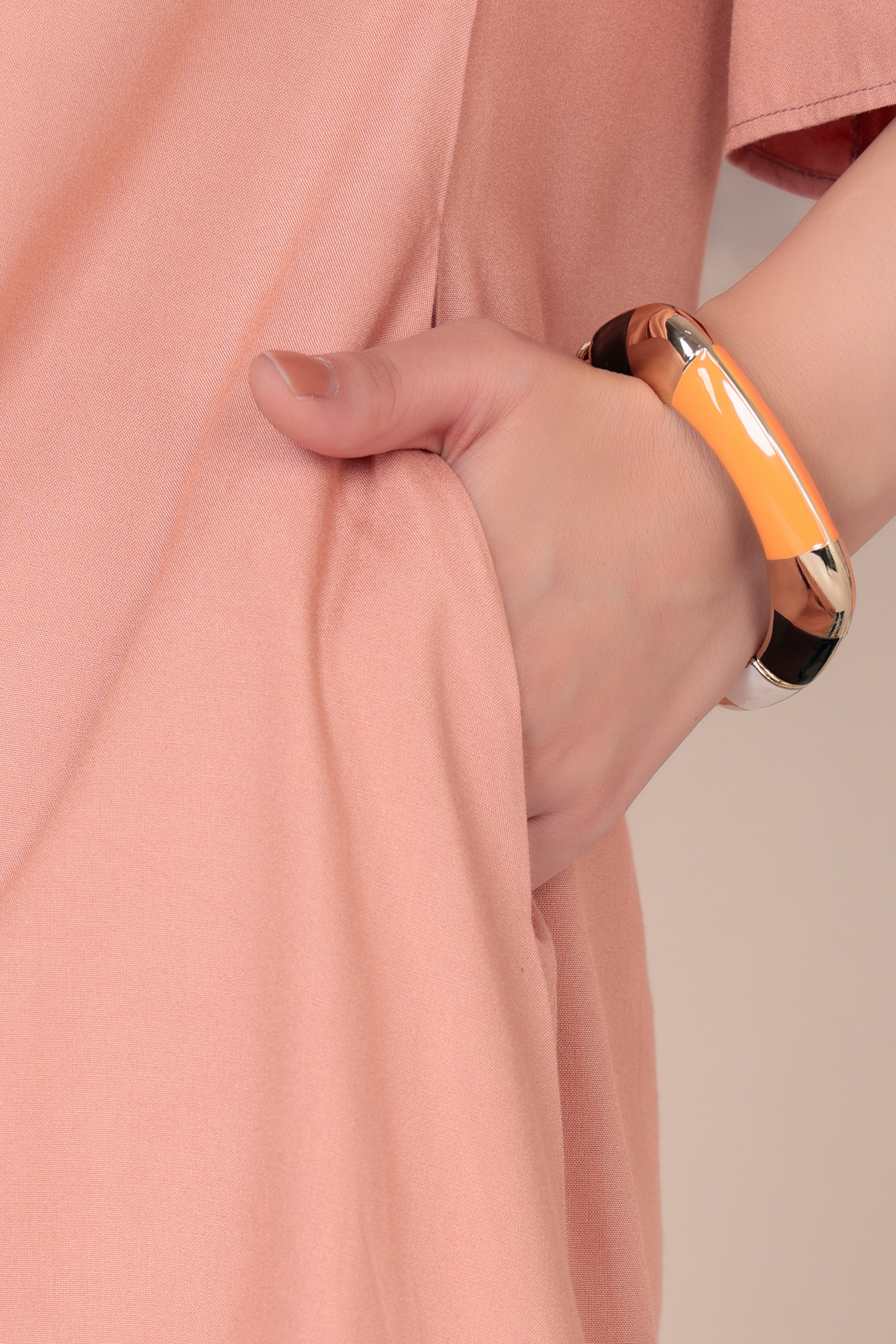 Camel v-neck line dress with sleeves [ Premium 100% Rayon, Liva Certified ]