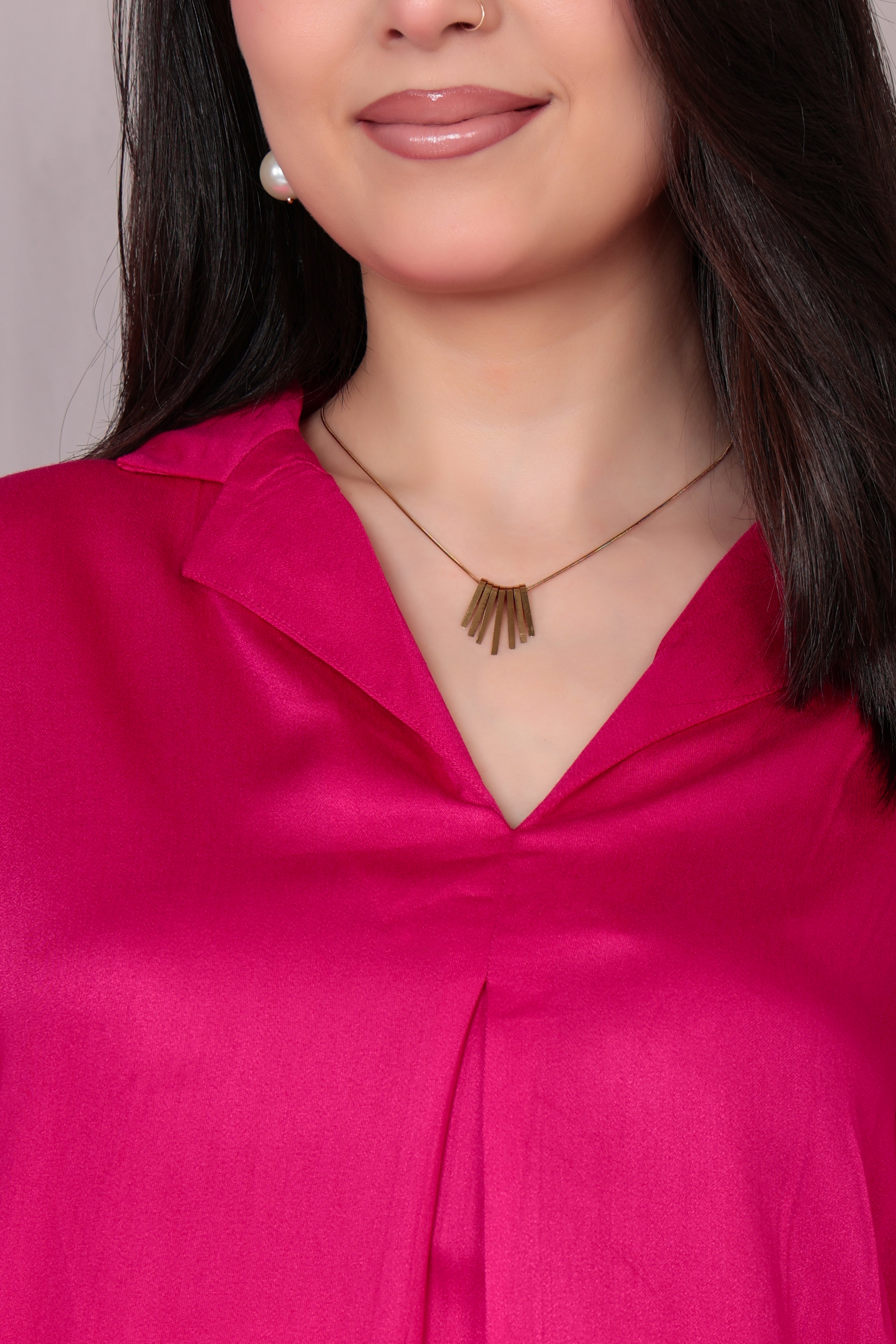 Magenta Lapel collar satin top