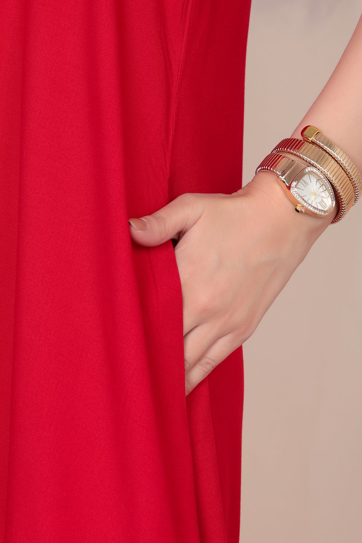 Tomato red rayon flare dress with pocket [ Premium 100% Rayon, Liva Certified ]