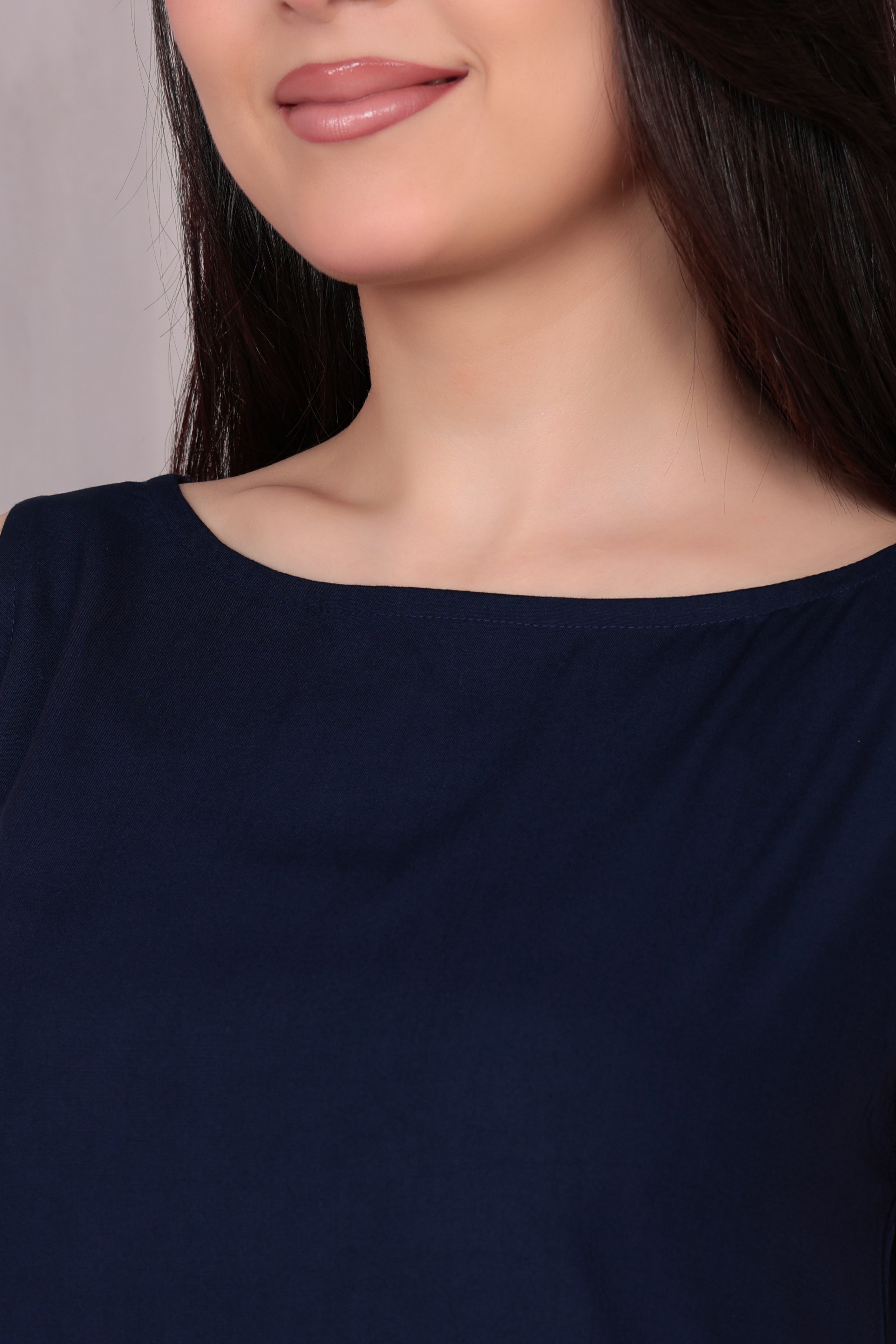 Navy rayon flare dress with pocket [ Premium 100% Rayon, Liva Certified ]