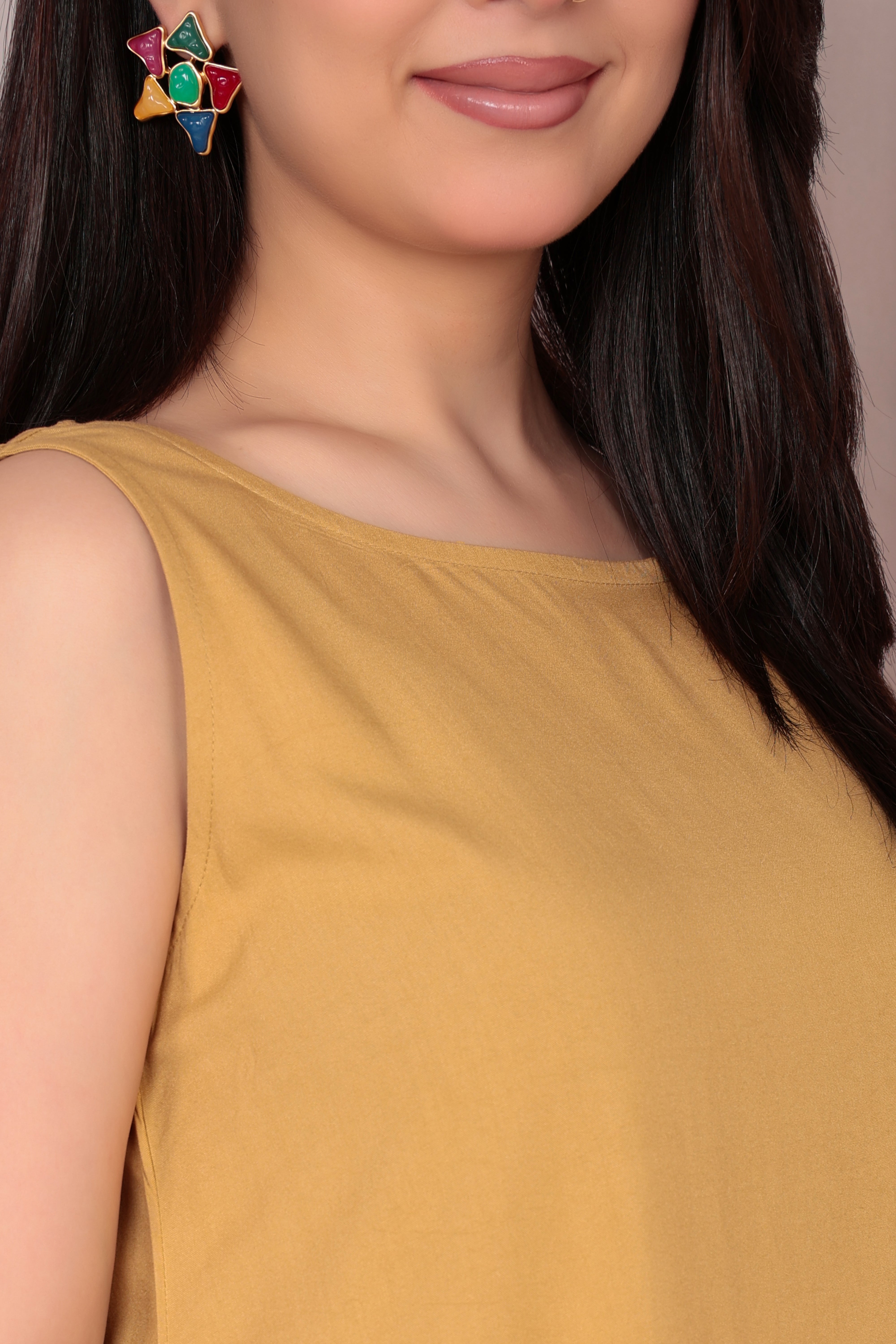 Beige rayon flare dress with pocket [ Premium 100% Rayon, Liva Certified ]
