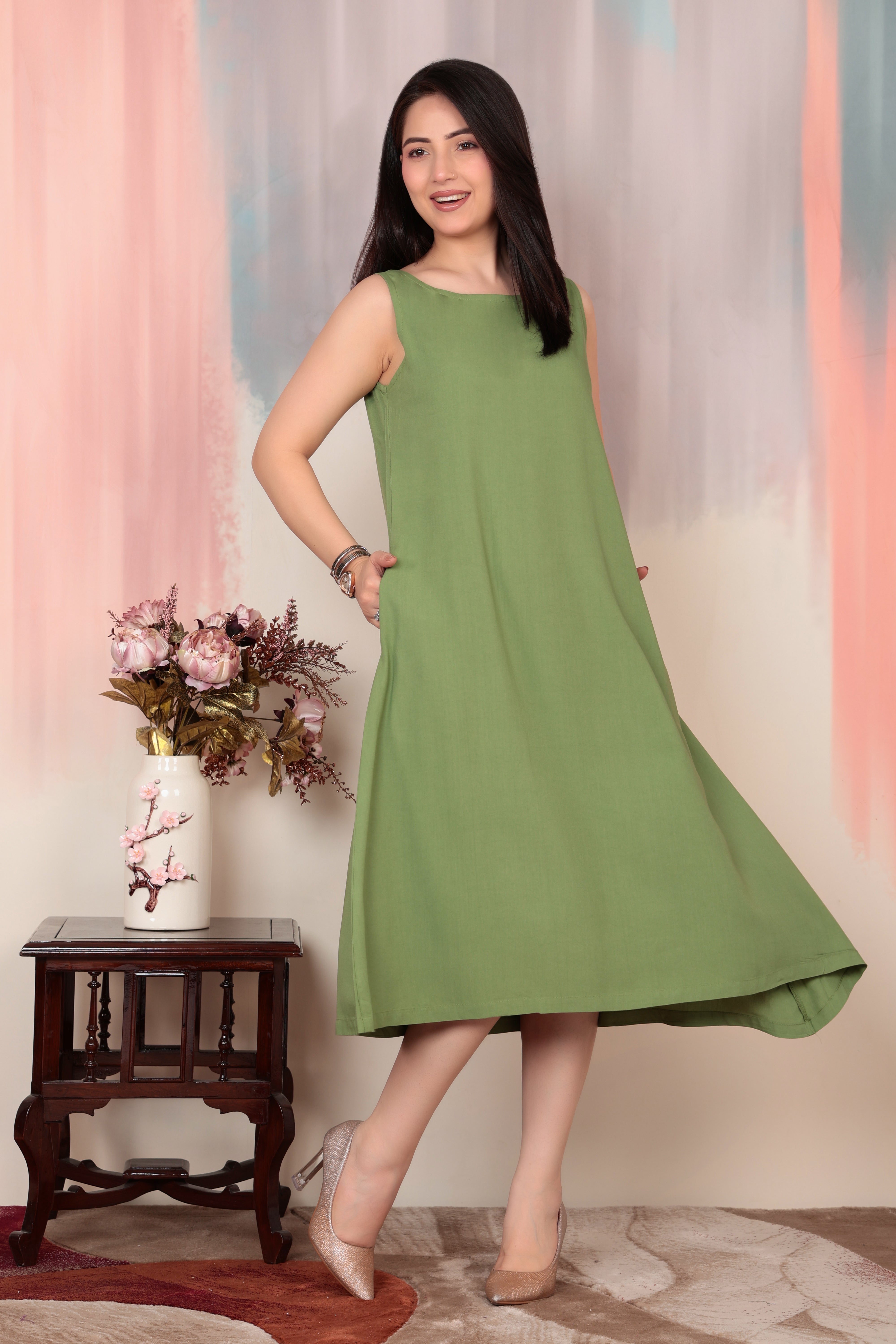 Pista rayon flare dress with pocket [ Premium 100% Rayon, Liva Certified ]