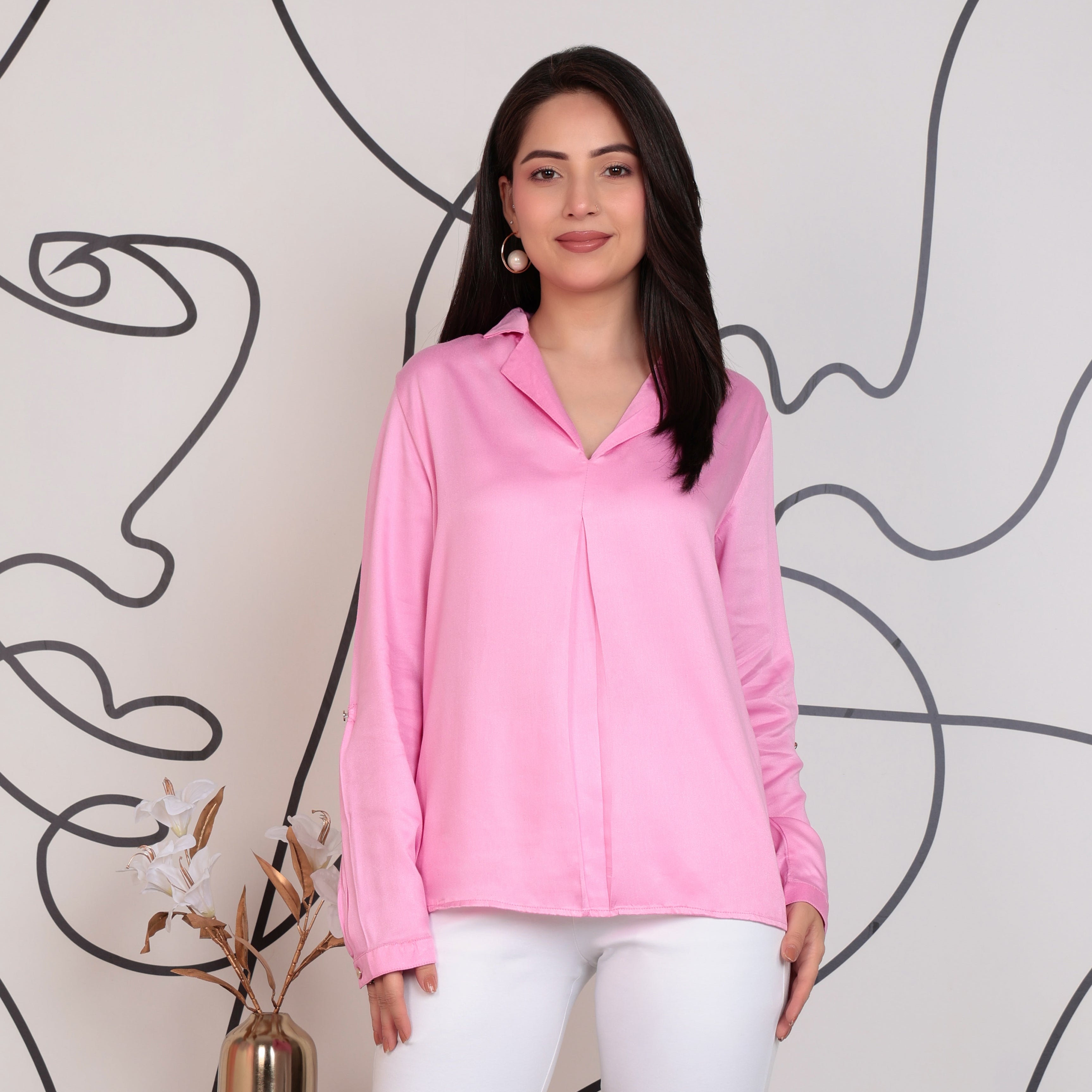 Pink Lapel collar satin top