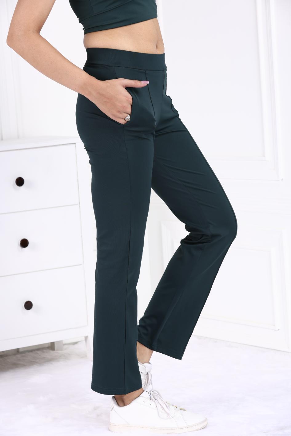 Dark Green Active Yoga Pant Straight fit