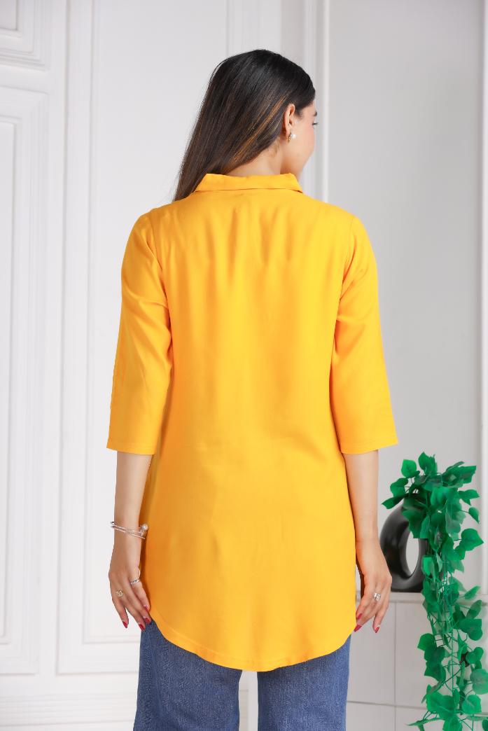 Mustard rayon flare top [ 100% Rayon, Liva Certified ]