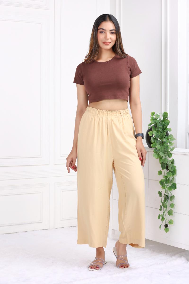 Beige rayon palazzo [ 100% Rayon, Liva Certified ]