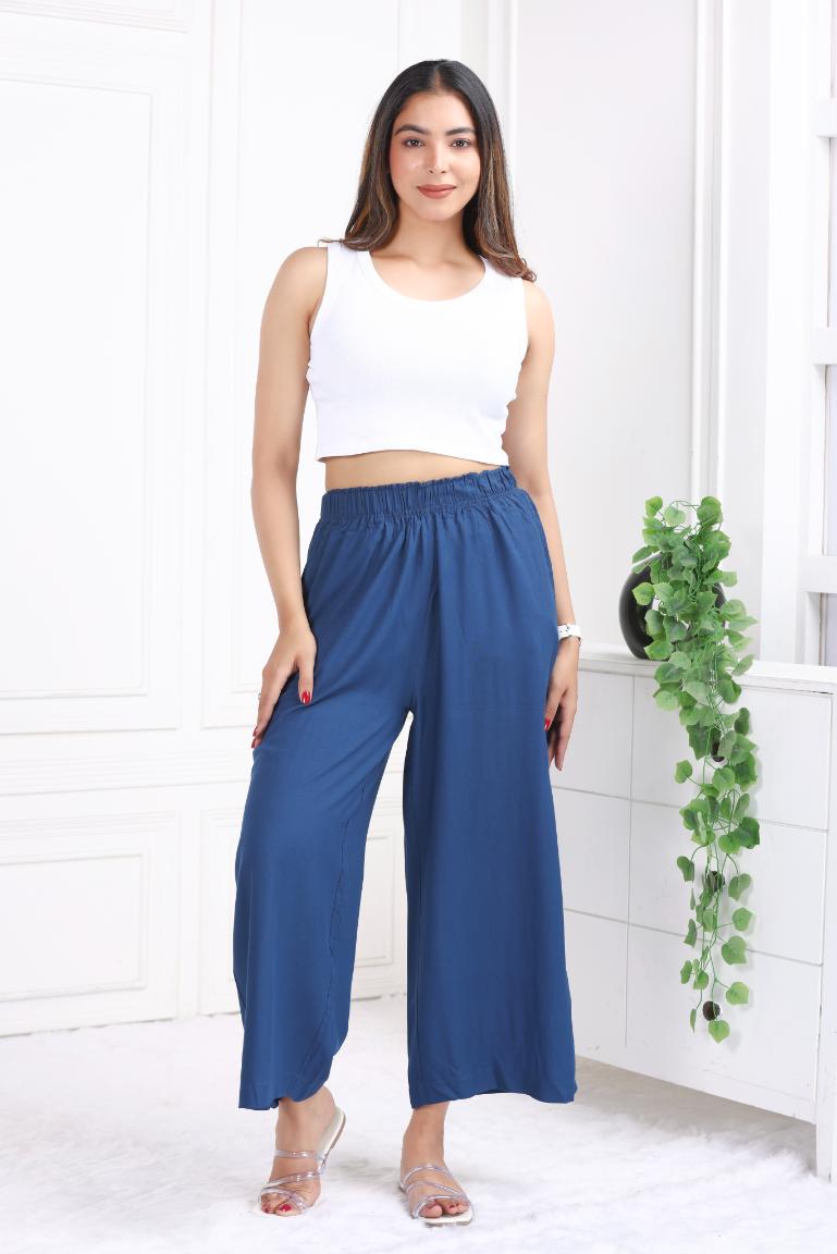 Indigo blue rayon palazzo [ 100% Rayon, Liva Certified ]