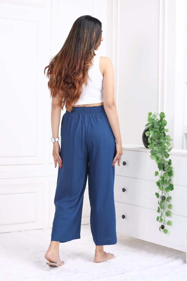 Indigo blue rayon palazzo [ 100% Rayon, Liva Certified ]