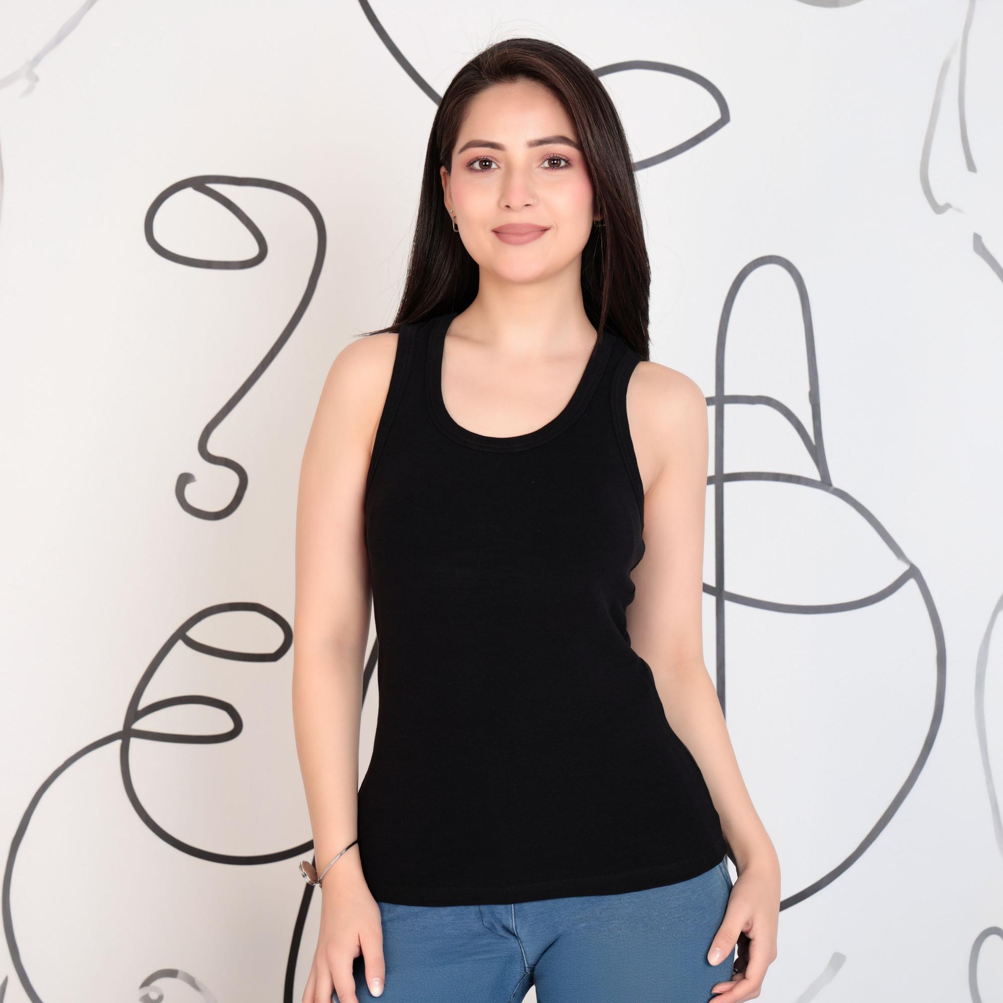 Black raser back neck tank top with pads [ 280 GSM non transparent fabric ]