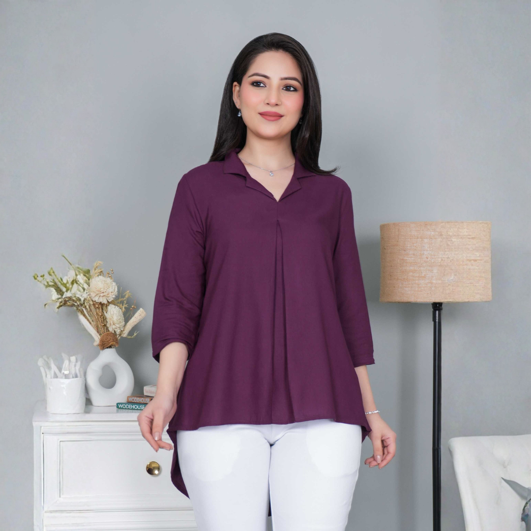Dark purple rayon collar top [ Premium 100% Rayon, Liva Certified ]