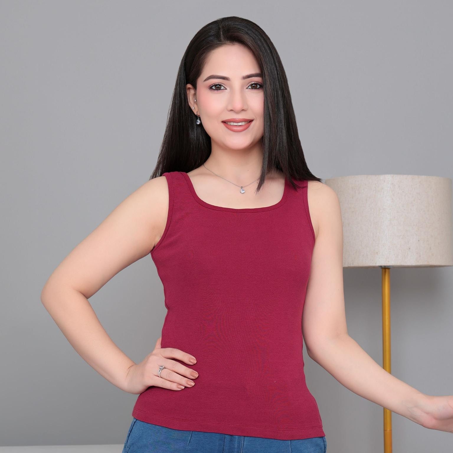 Dark rose square neck tank top [ 280 GSM non transparent fabric ]